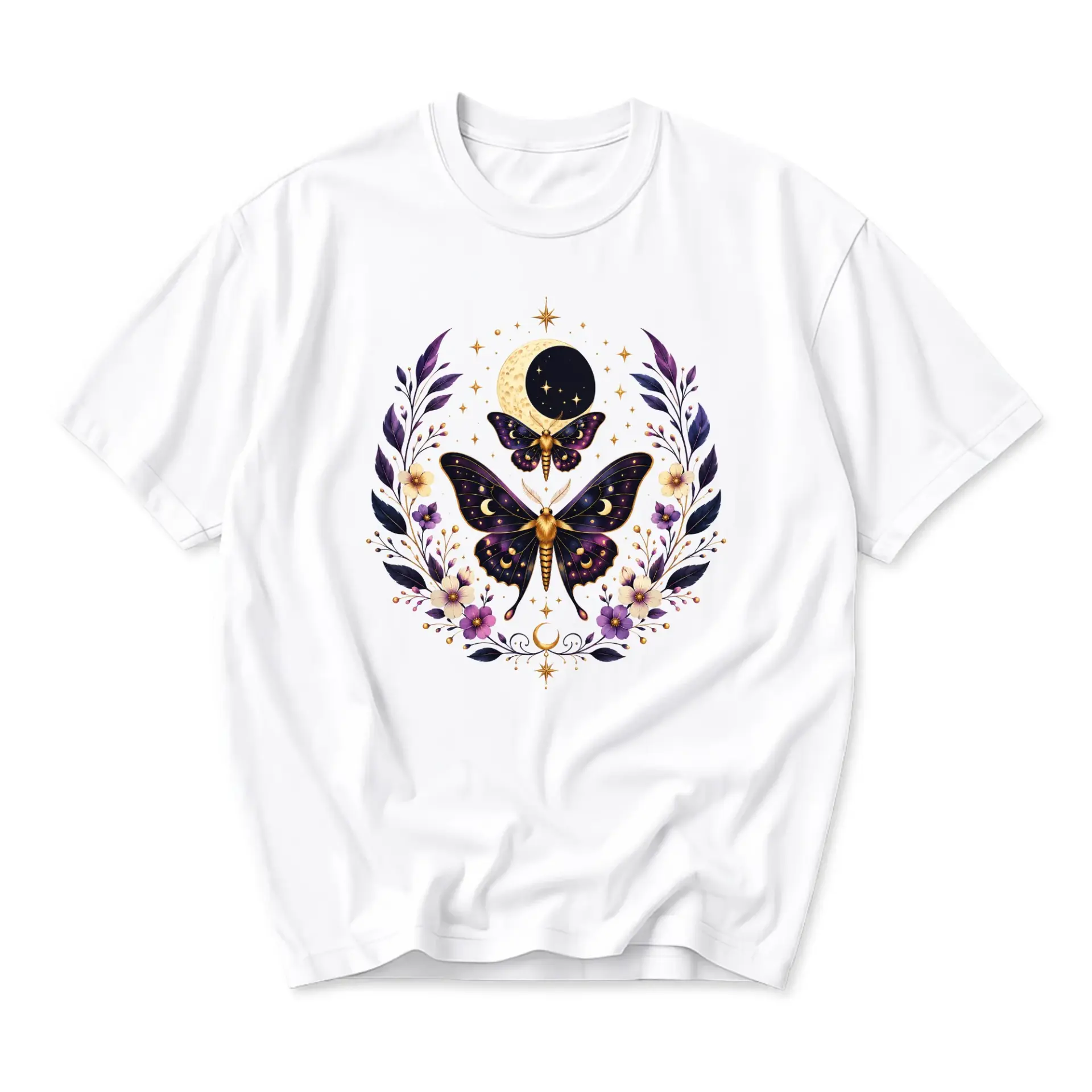 Graphic Tee Celestial Butterfly Moth Design Unisex Crew Neck Short Sleeve Shirt for Casual Everyday Fashion Wear