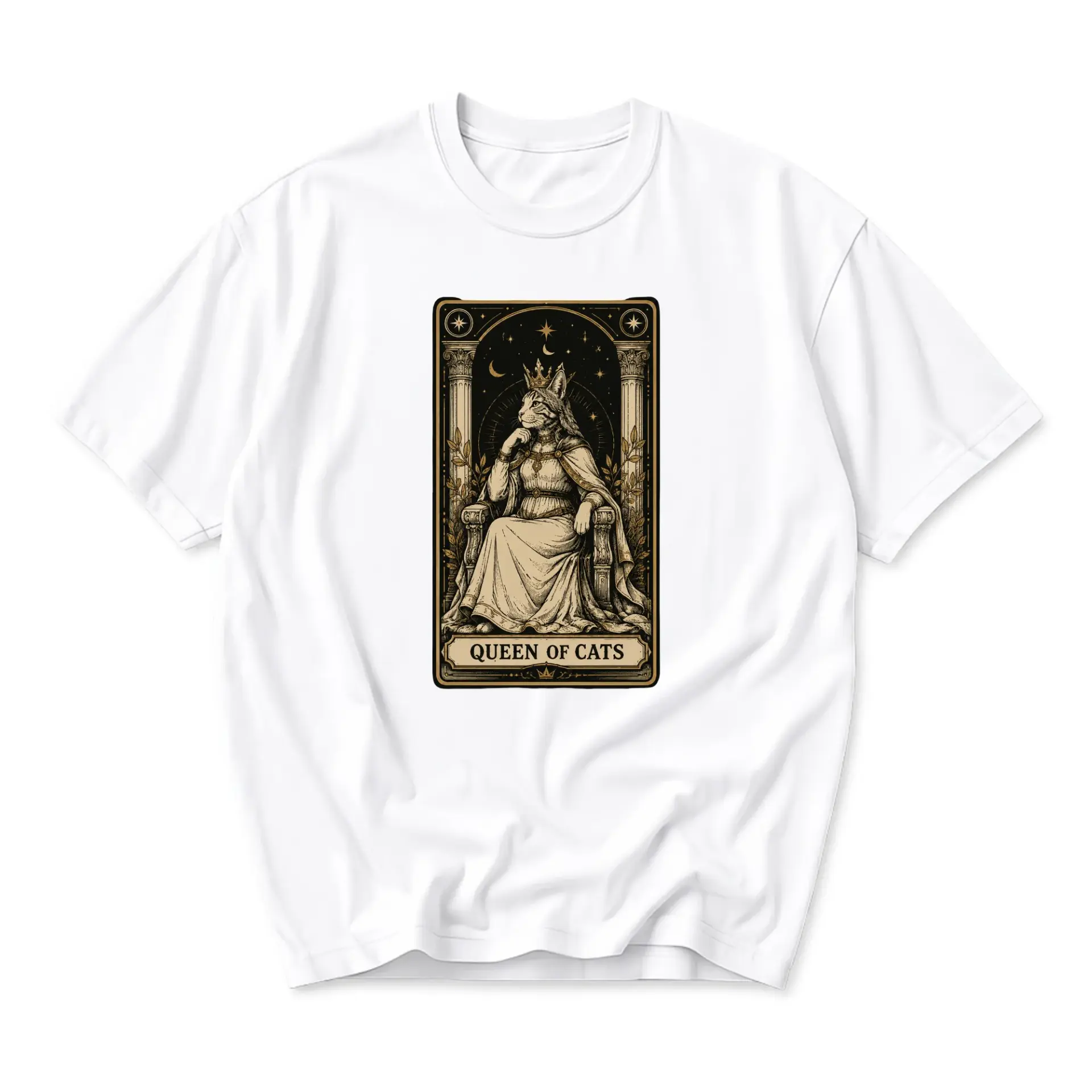 Graphic Tee Queen of Cats Tarot Card Illustration Unisex Crew Neck Short Sleeve Cotton Casual Everyday Apparel