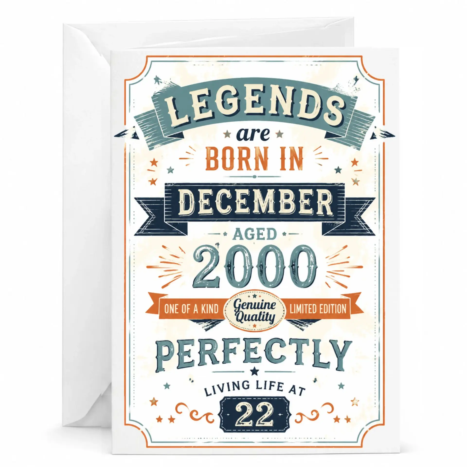 Birthday Card Legends Are Born in December 2000 Vintage Style Greeting Card for 22nd Birthday Celebration Occasions
