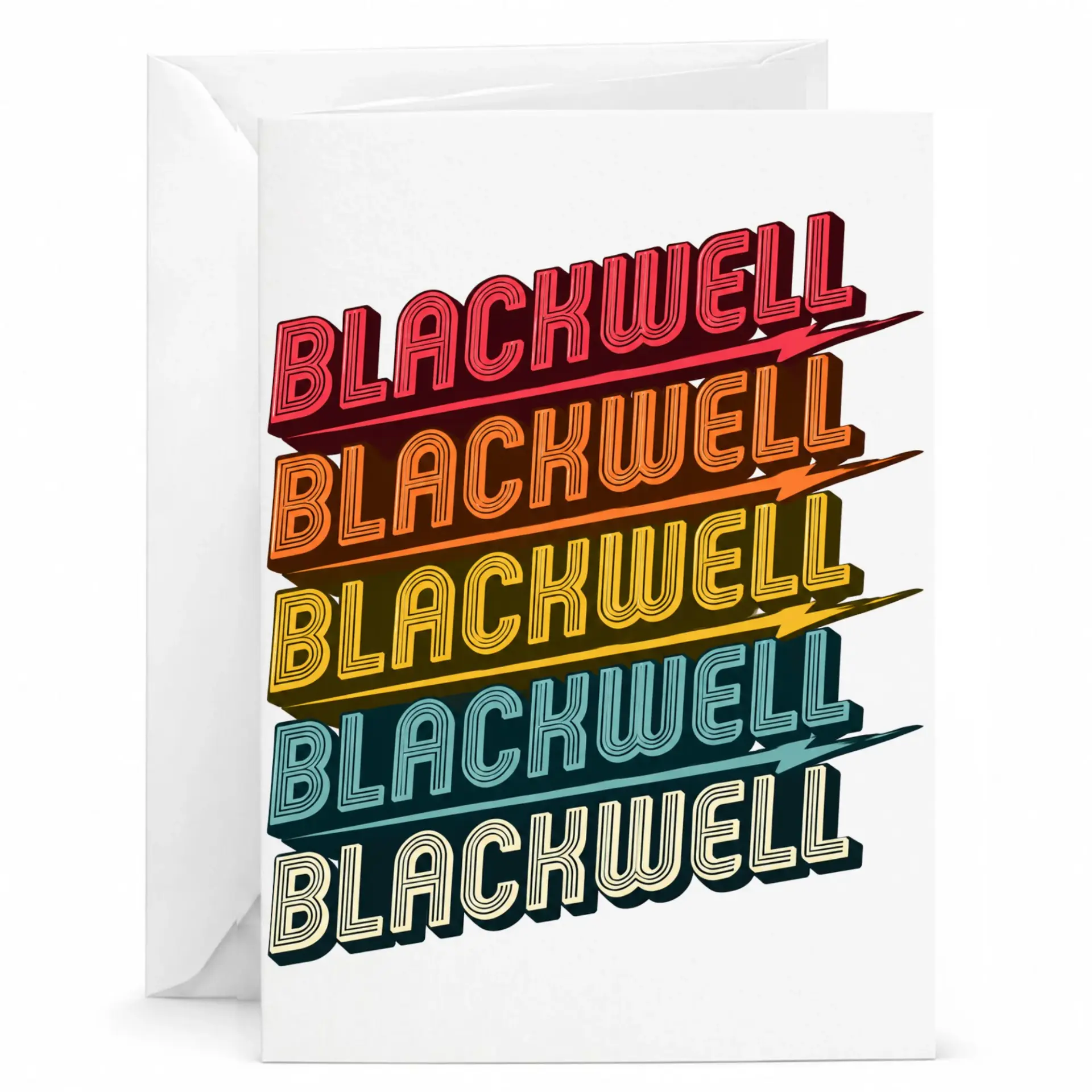 Greeting Card with Blackwell Name Design Retro Rainbow Typography Personalized Stationery 5x7 Inches Folded Card