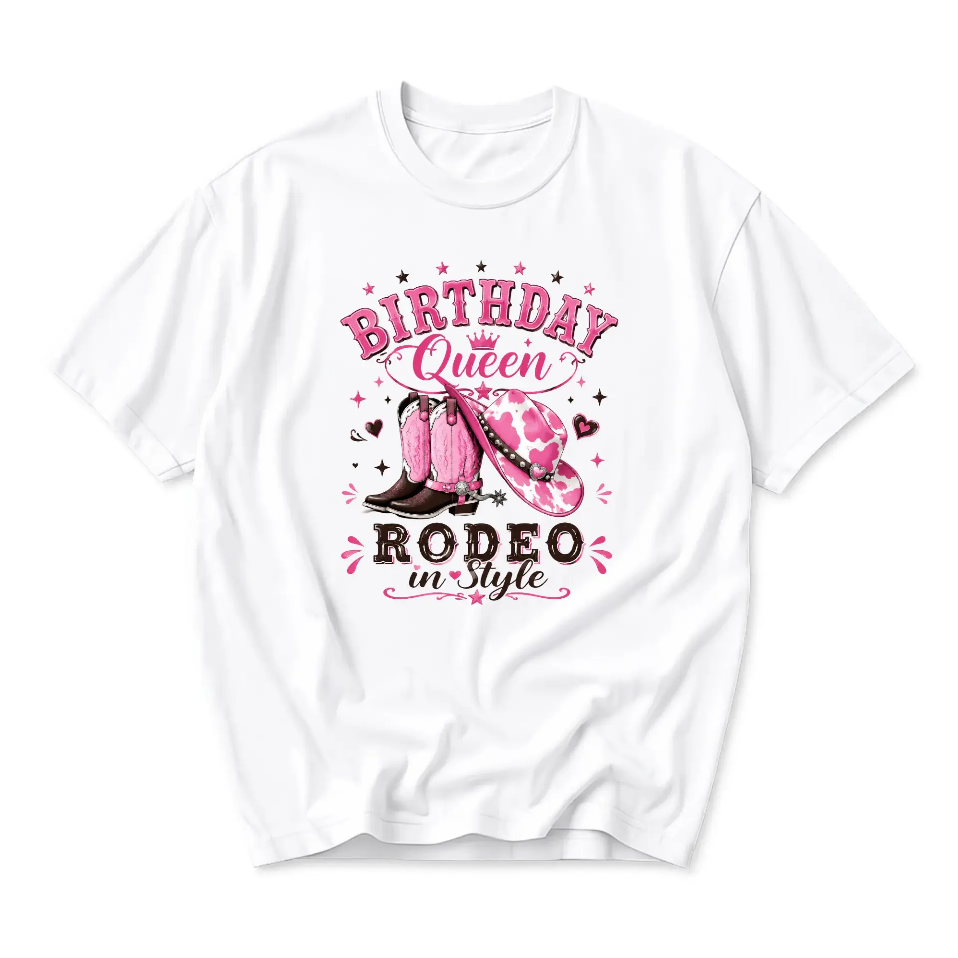 Graphic Tee Birthday Queen Rodeo Western Cowgirl Print Unisex Crew Neck Casual Cotton Blend Summer T-Shirt