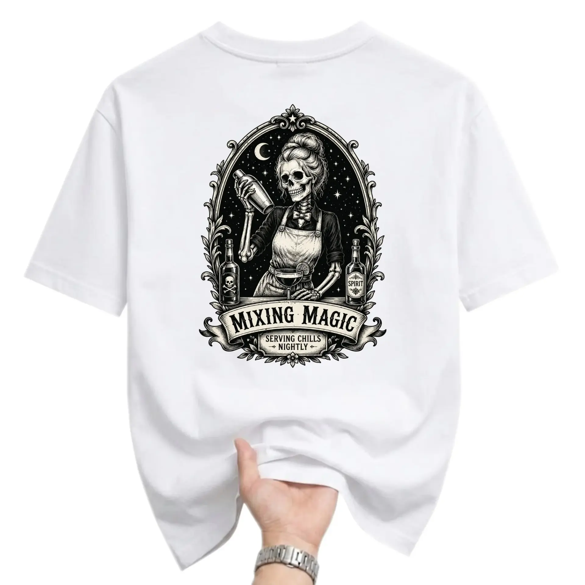 Graphic Tee Mixing Magic Skeleton Bartender Unisex T-Shirt Casual Everyday Apparel with Creative Illustration Art