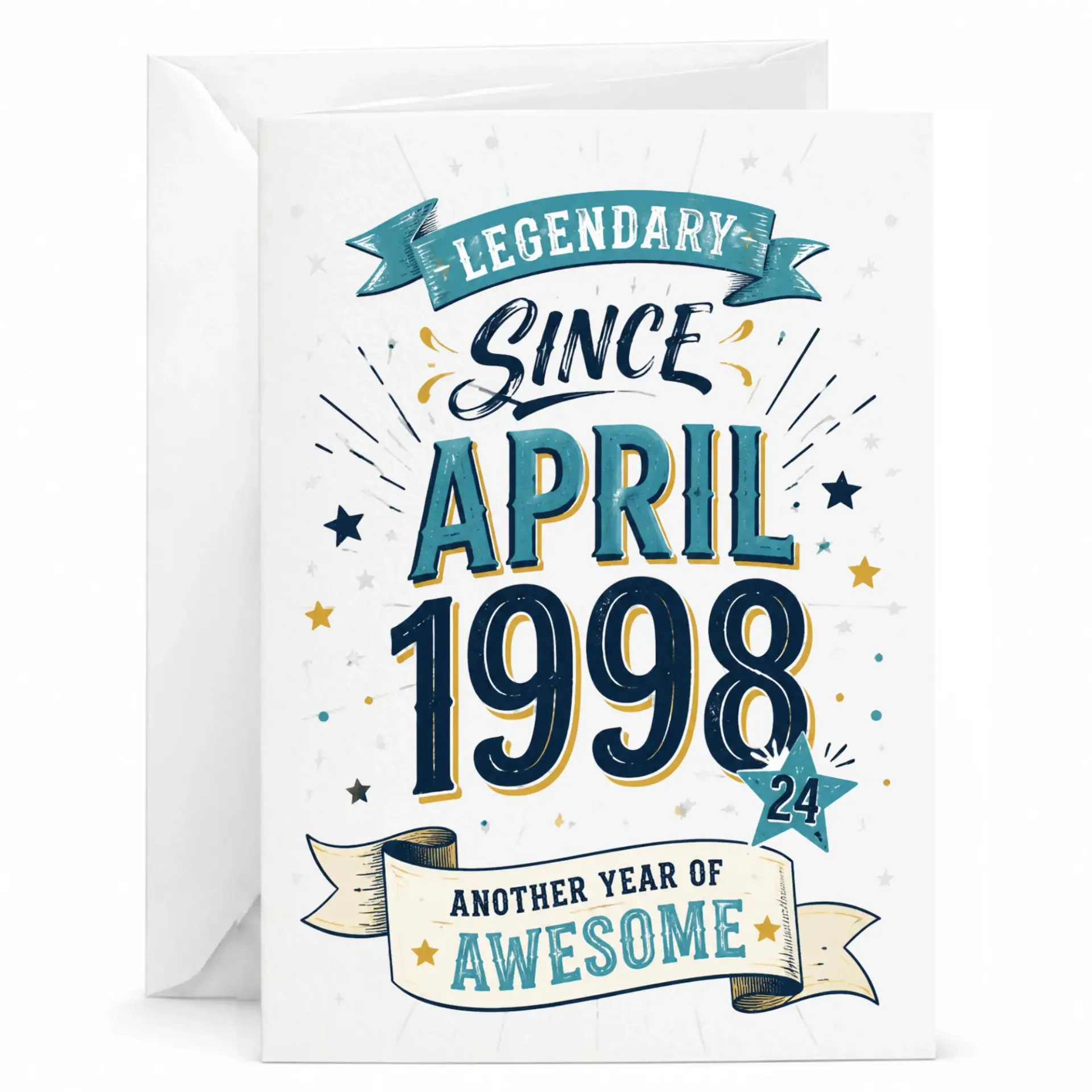 Birthday Card Legendary Since April 1998 Funny Milestone Greeting Card with Envelope for Any Age Milestone Celebration