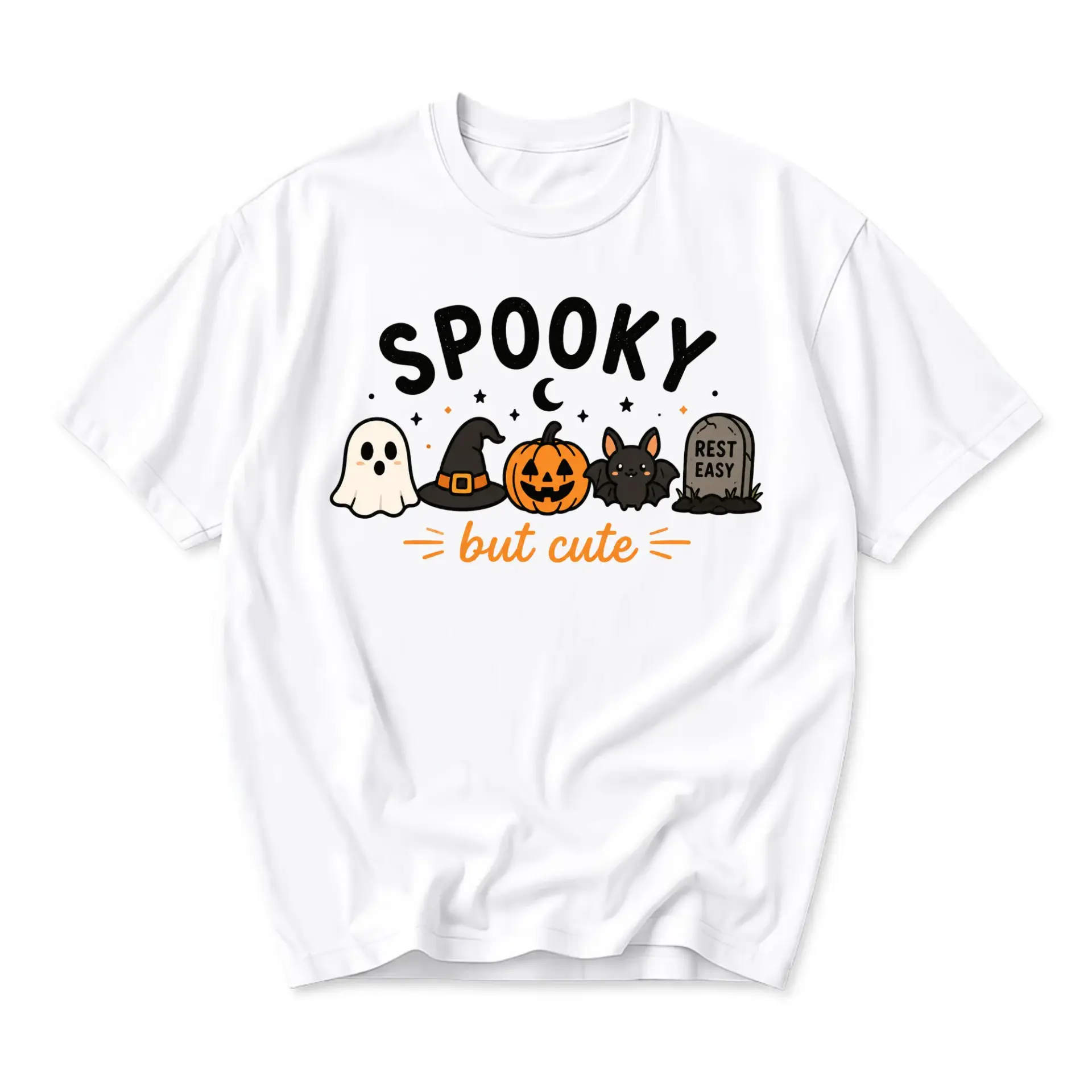 Graphic Tee Spooky but Cute Halloween Shirt for Autumn Casual Wear Unisex Crew Neck Apparel Soft Cotton Blend Top