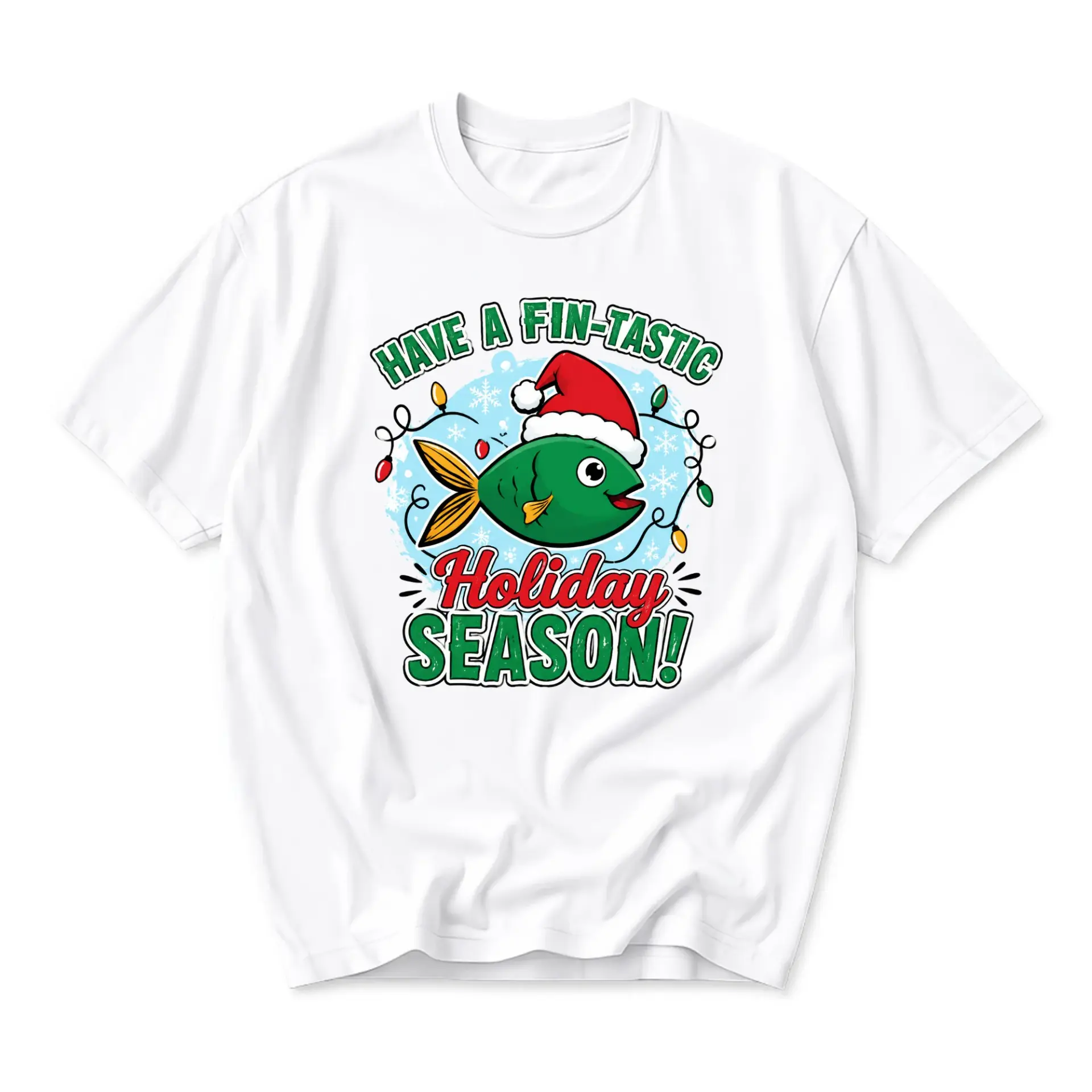 Funny Shirt Have a Fin-Tastic Holiday Season Graphic Tee Festive Christmas Fish Unisex Crew Neck Casual Cotton Top