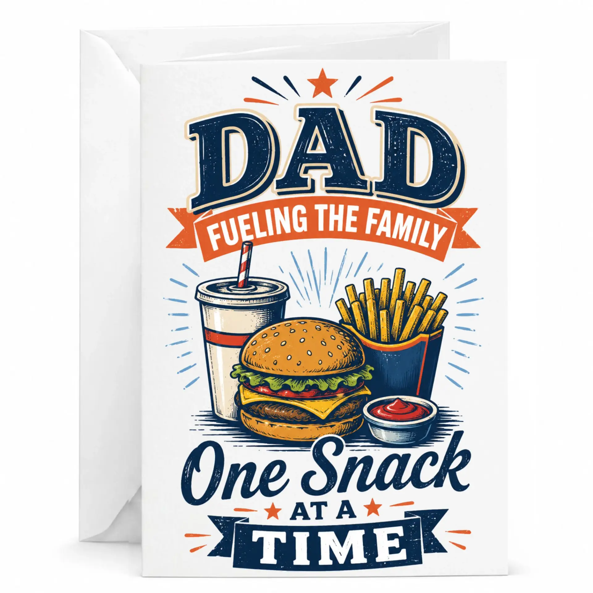Funny Dad Fueling the Family Greeting Card with Envelope for Father Husband or Partner Appreciation and
