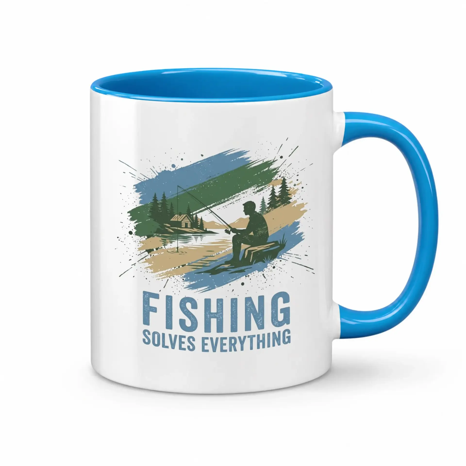 Fishing Solves Everything Two Ceramic Mug for Anglers and Nature Enthusiasts Outdoor Themed Drinkware