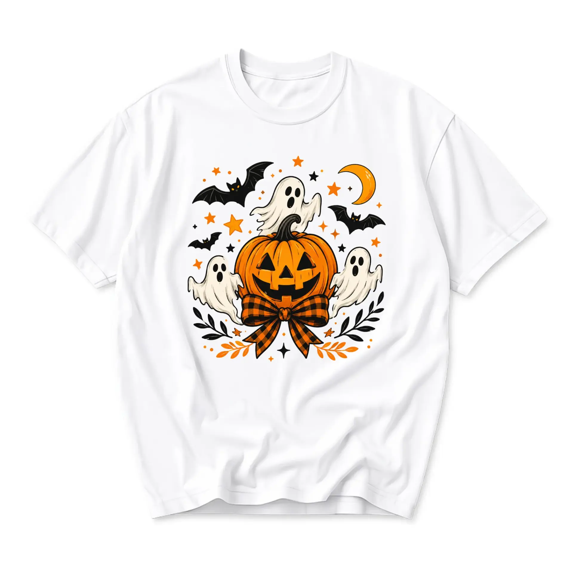 Graphic Tee Halloween Pumpkin Ghost Bat Print Unisex Short Sleeve Crew Neck Cotton Blend Casual Fall Autumn Shirt