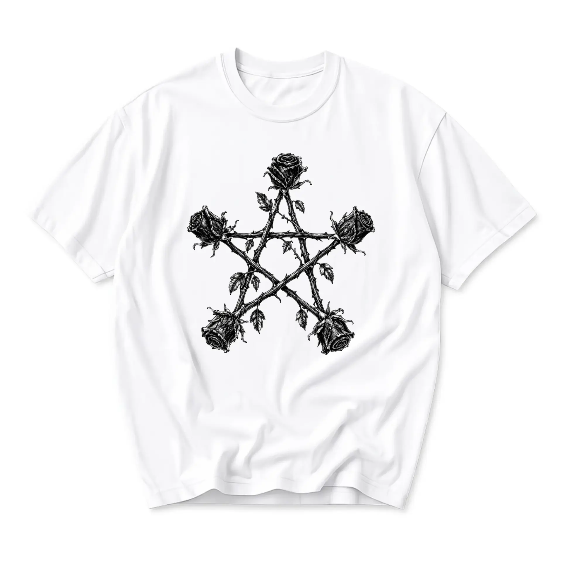 Graphic Tee Unisex Rose Pentagram Print Cotton Blend Crew Neck Short Sleeve Casual Everyday Comfort Summer Top
