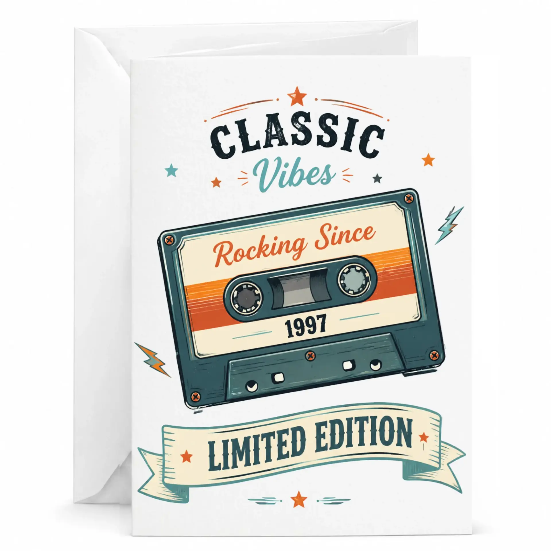Birthday Card Classic Vibes Rocking Since 1997 Limited Edition Retro Cassette Tape Theme Greeting Card for Milestone Year