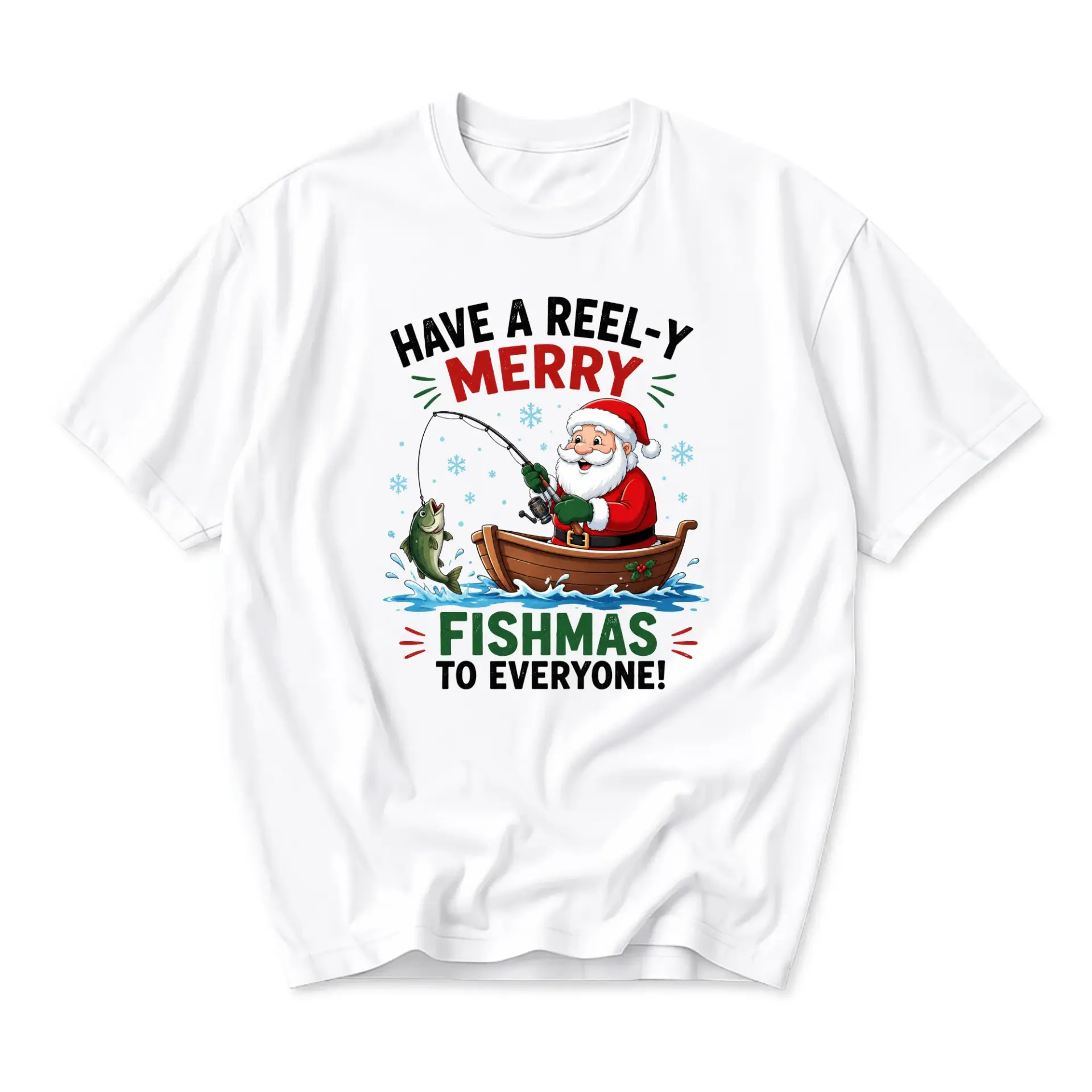 Funny Shirt Santa Claus Fishing Graphic Tee Unisex Holiday Casual Wear