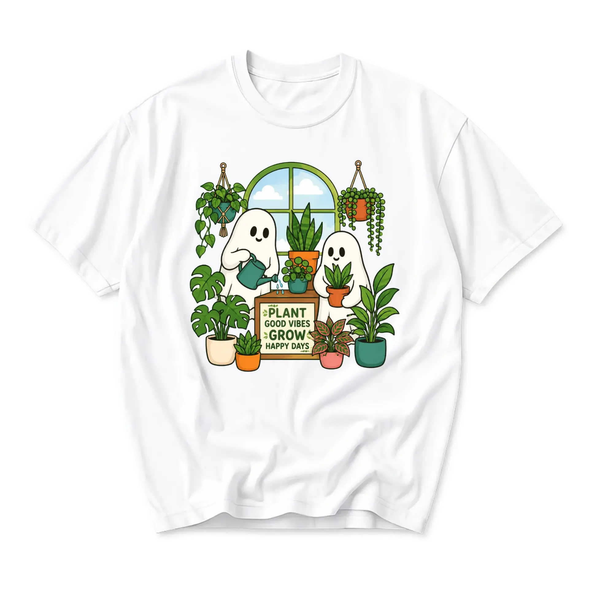 Graphic Tee Cute Ghosts Gardening Plant Lover Unisex T-Shirt Botanical Illustration Casual Crew Neck Summer Top