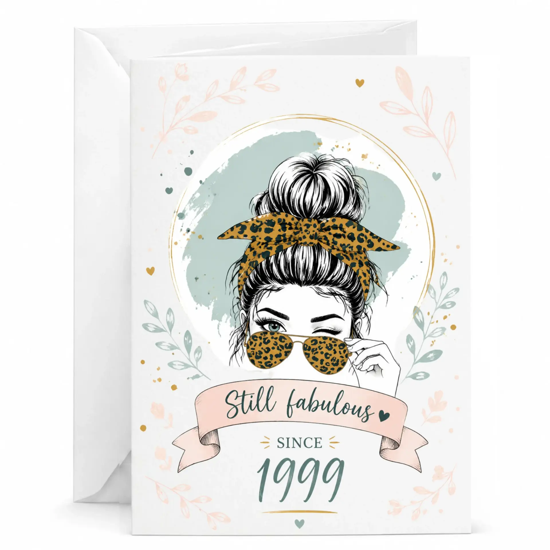 Birthday Card Still Fabulous Since 1999 Greeting Card with Envelope, Stylish Leopard Print Design for Women