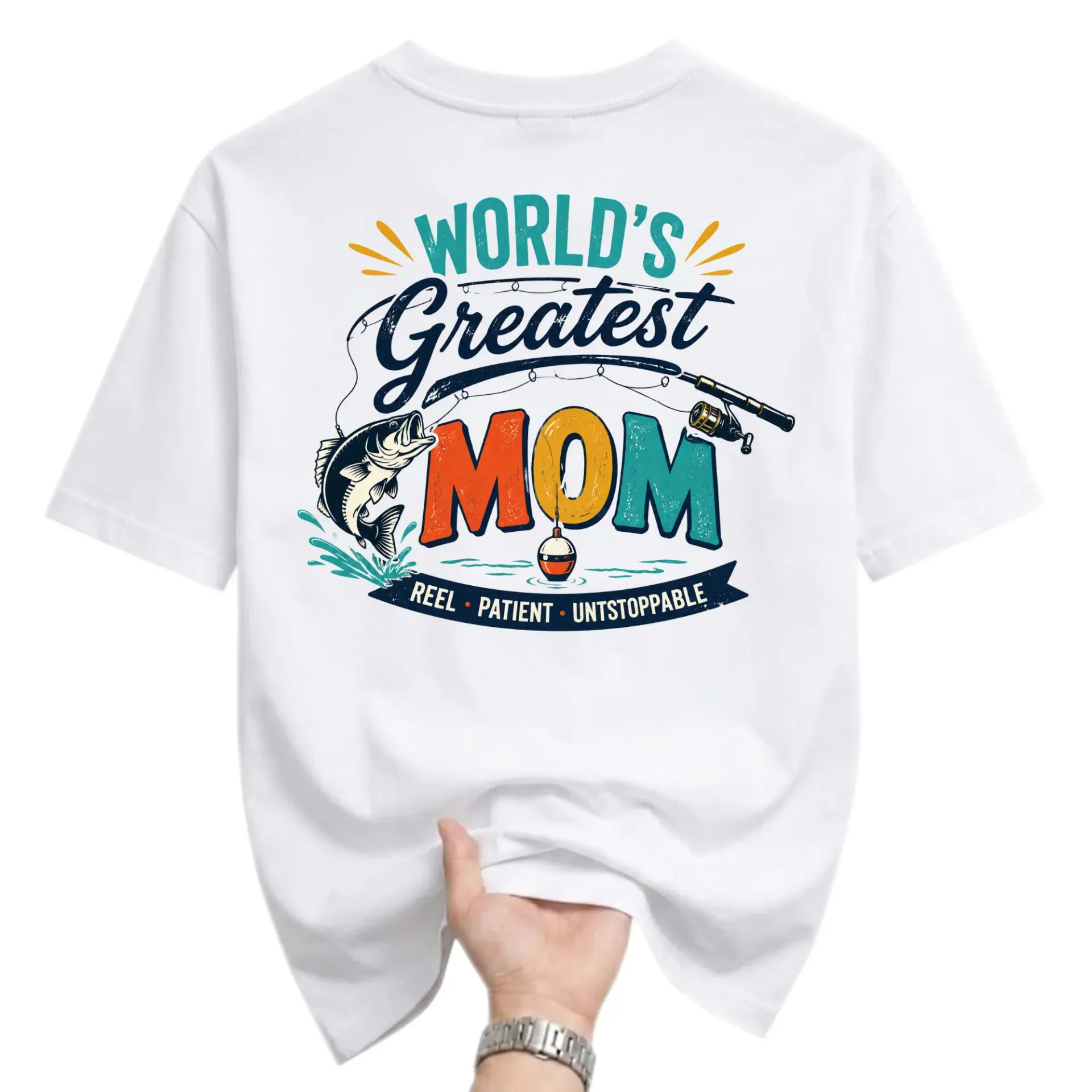 Funny Shirt World's Greatest Mom Fishing Themed Graphic Tee Casual Unisex Crew Neck Top Soft Cotton Print Apparel