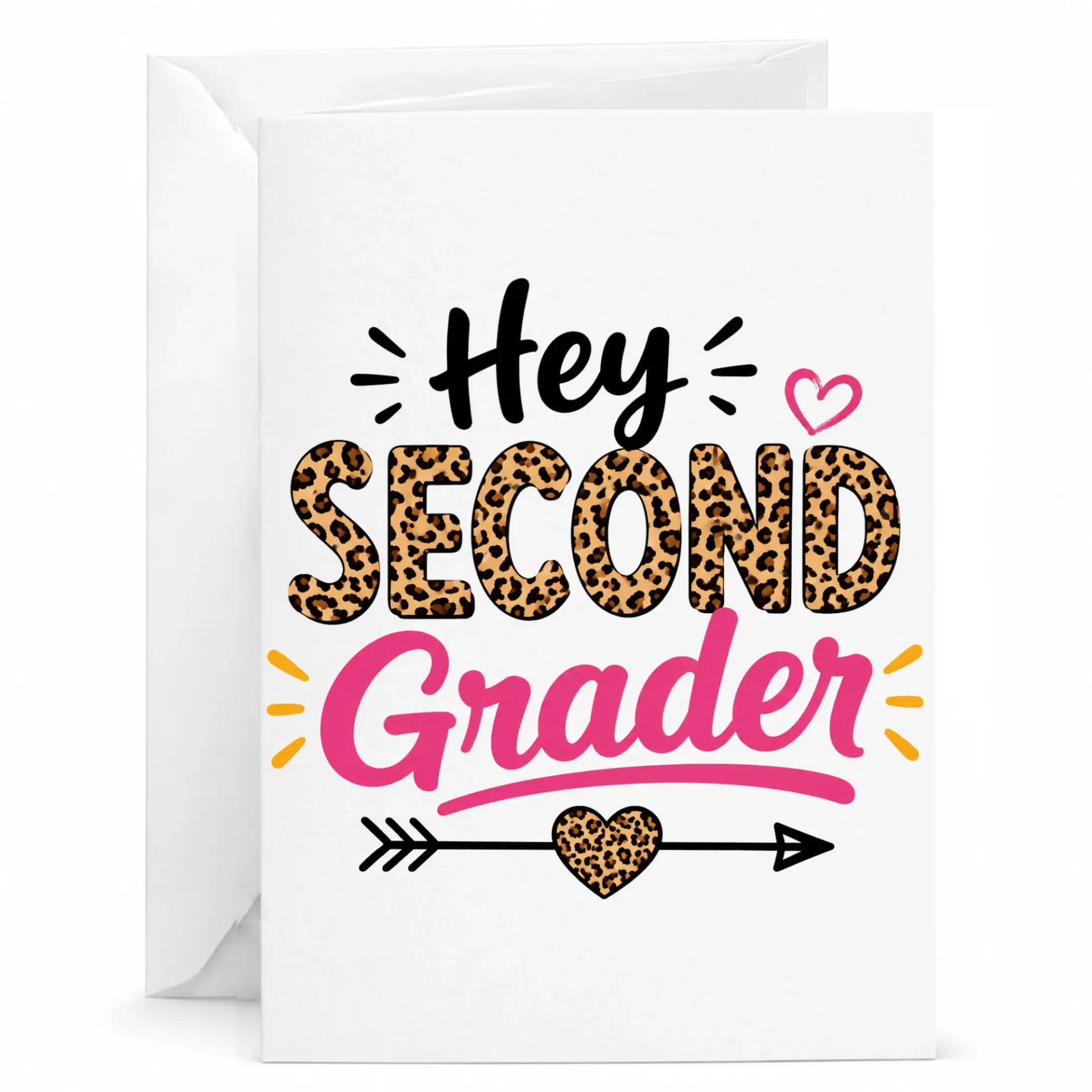 Greeting Card Hey Second Grader Leopard Print Academic Achievement Stationery for Encouragement and