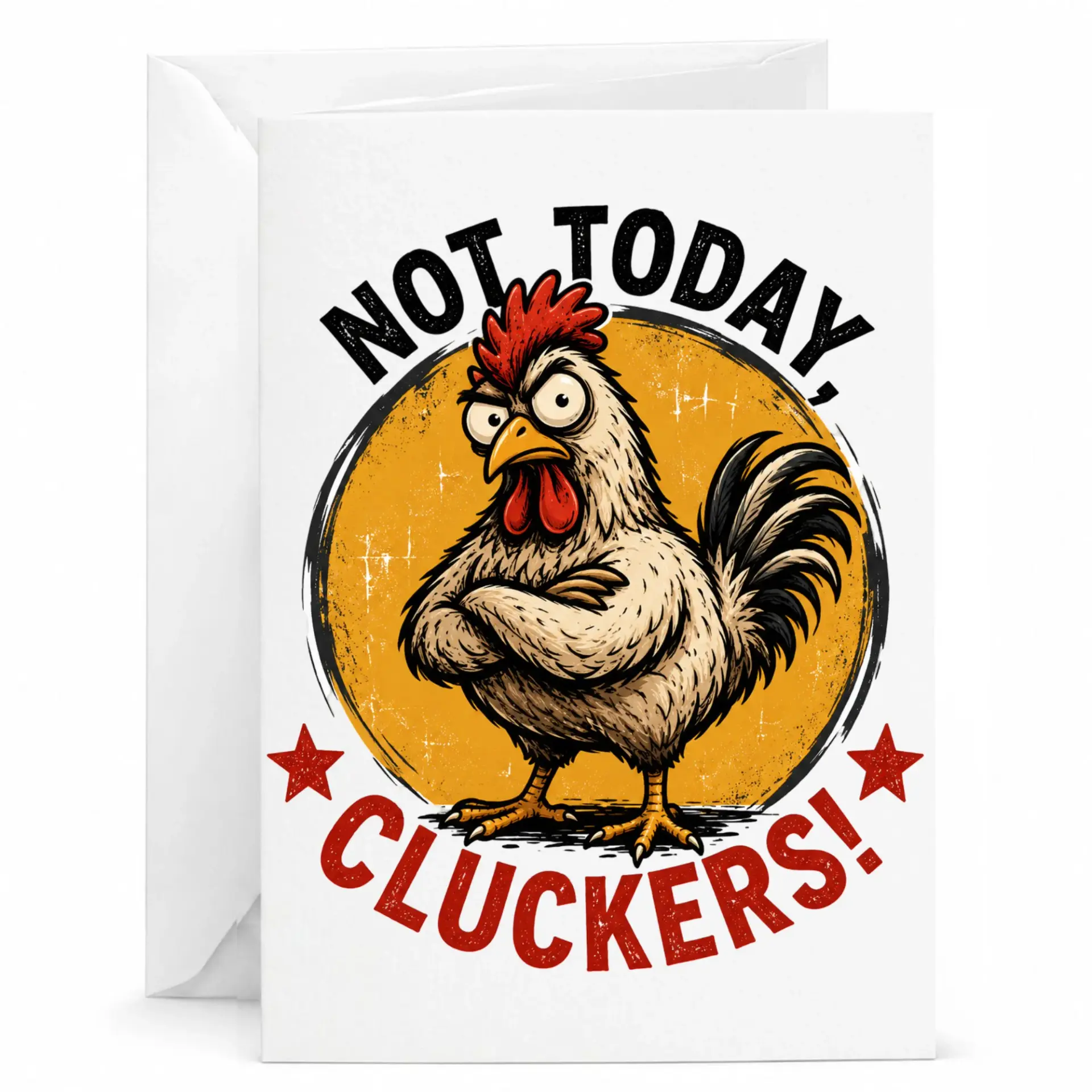Funny Chicken Greeting Card Not Today Cluckers Sarcastic Farm Animal Humor Folded Stationery with Matching Envelope