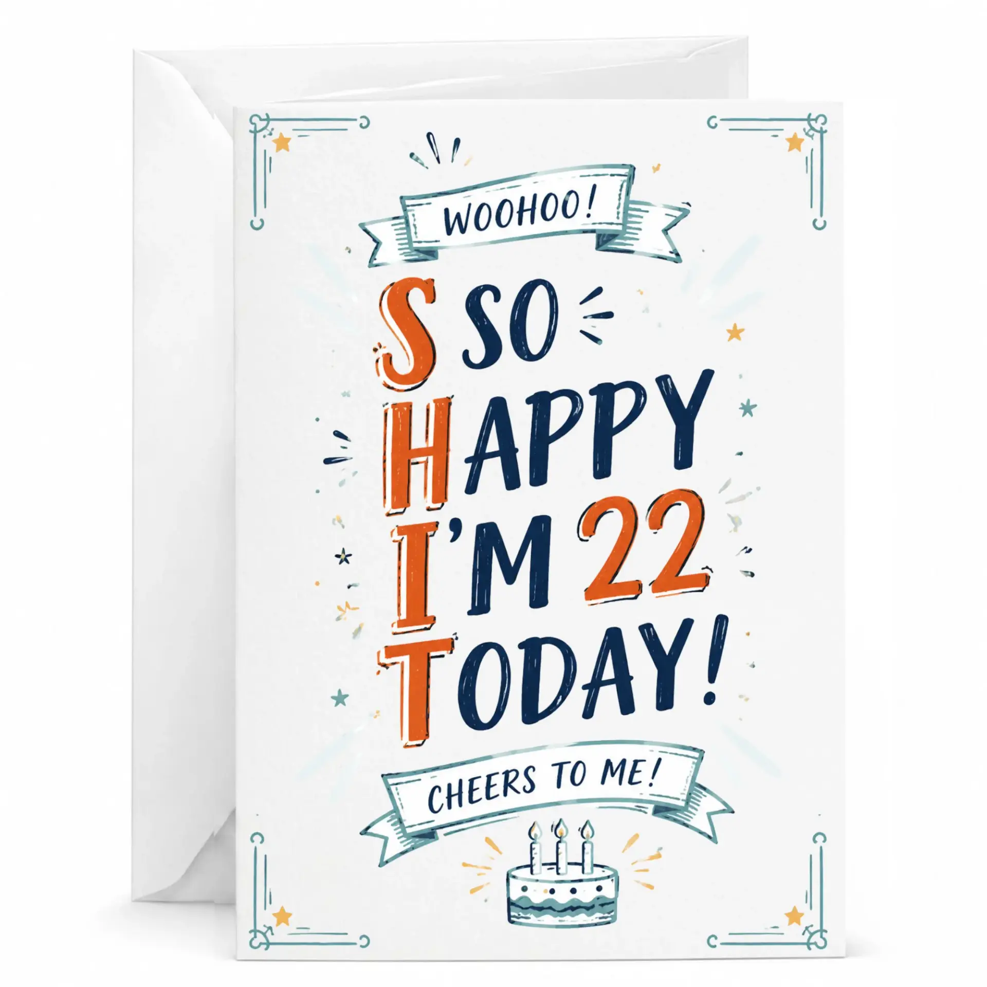 Funny Birthday Card for 22nd Birthday Celebration, Cheeky Milestone Greeting Card for Turning Twenty Two Years Old