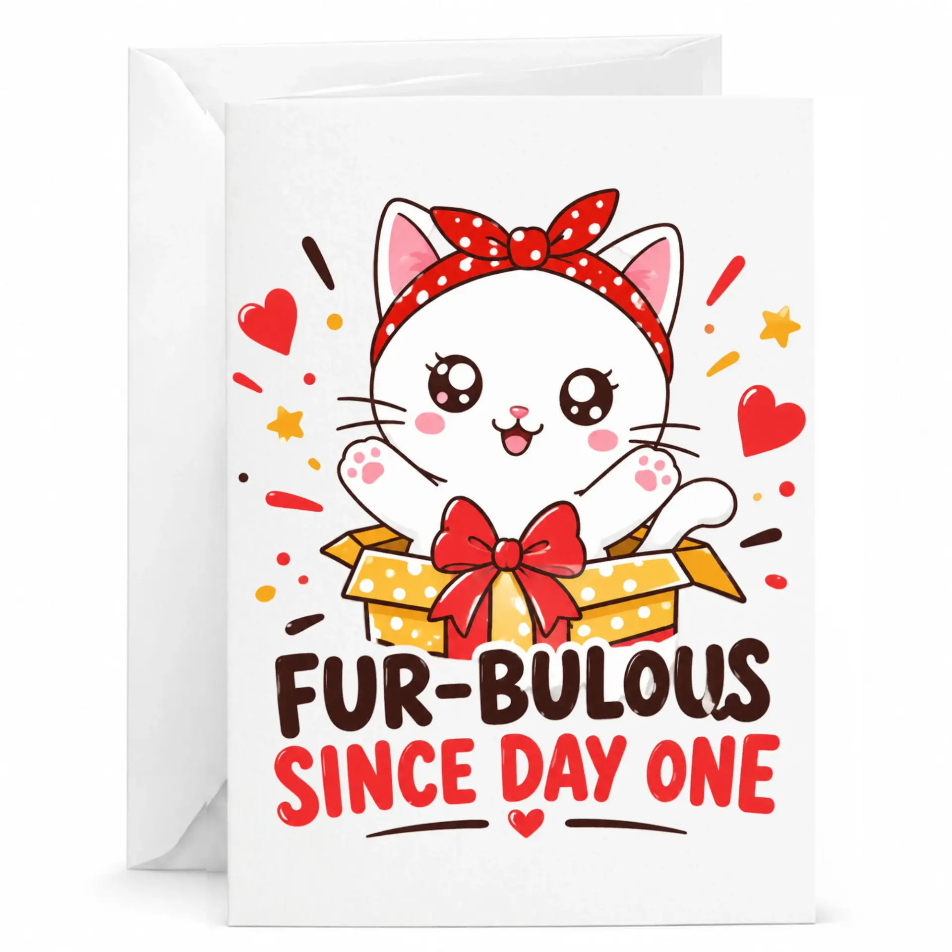 Funny Cat Greeting Card Fur-Bulous Since Day One Cute Animal Design for Birthday and Celebration with Matching Envelope