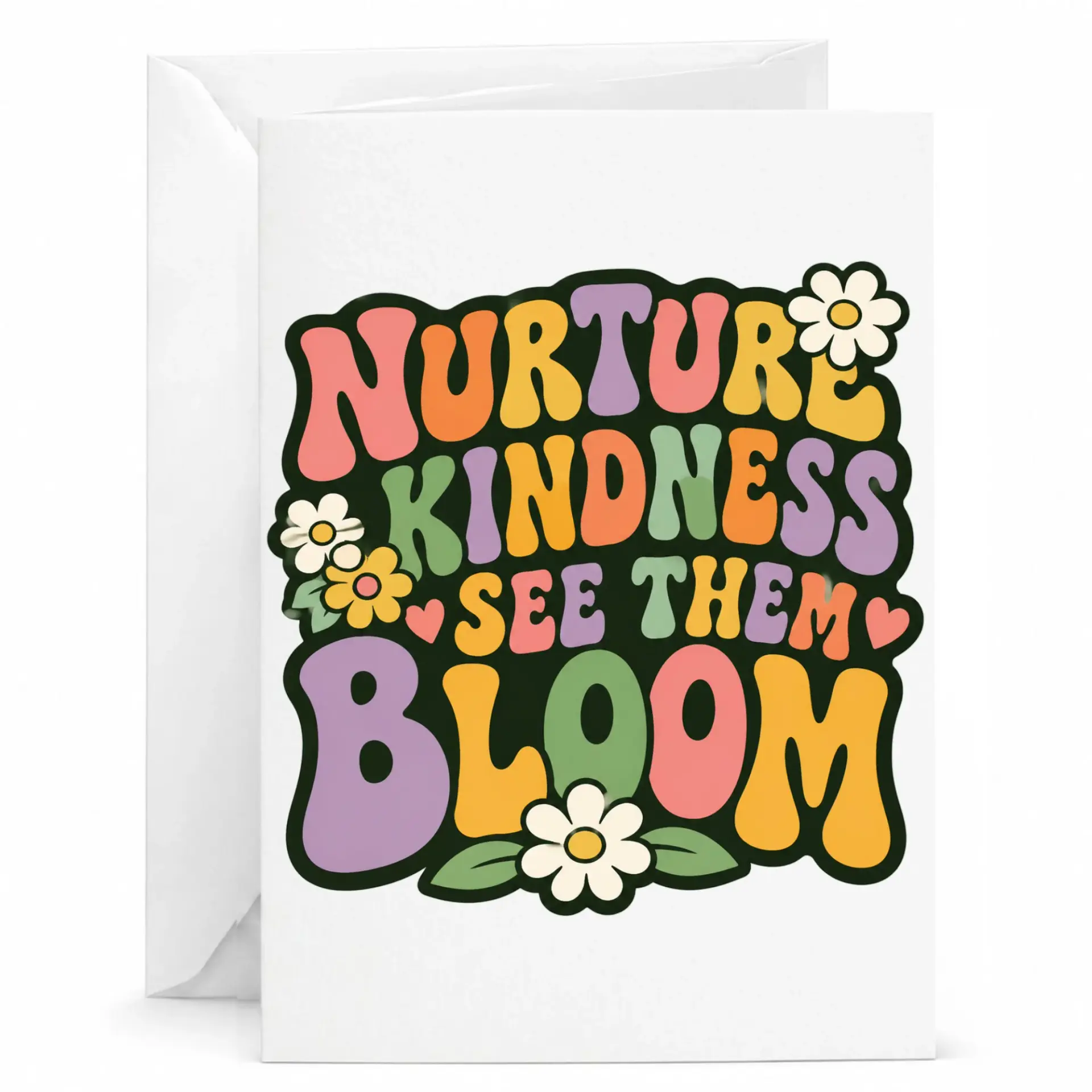 Greeting Card Nurture Kindness See Them Bloom Retro Style Floral Aesthetic Design for Encouragement and Positive Vibes
