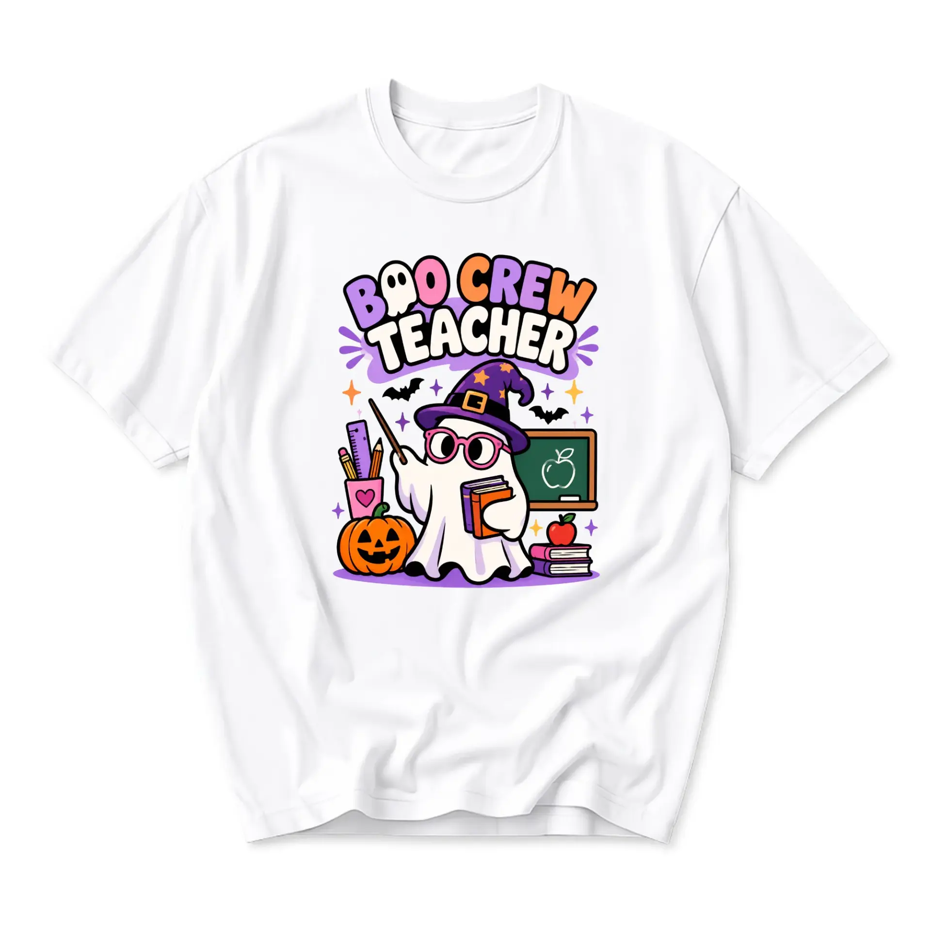 Graphic Tee Boo Crew Teacher Halloween Shirt Unisex Crew Neck Apparel for Casual Wear and Festive Fall Seasonal Outfits