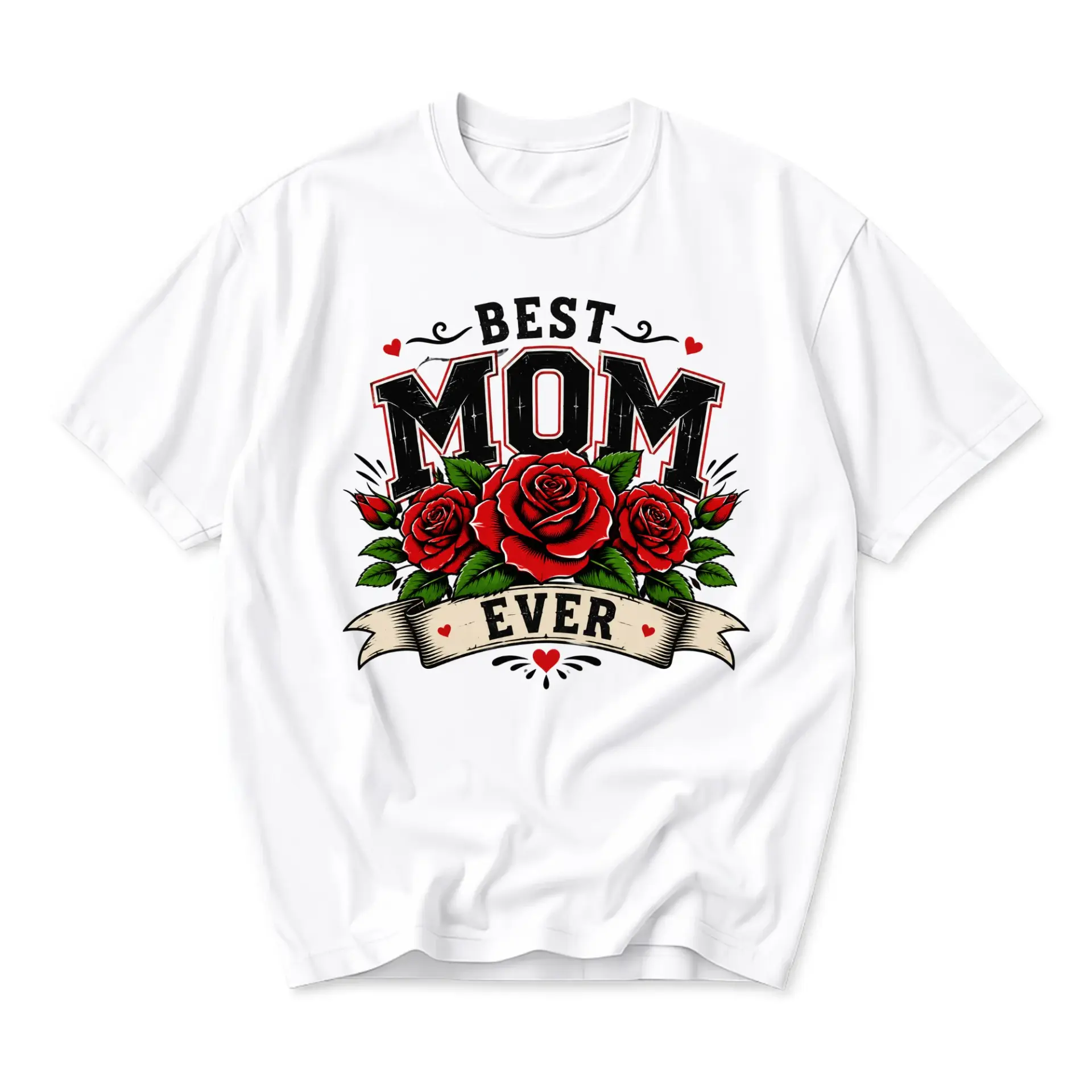 Graphic Tee Best Mom Ever Floral Rose Design Unisex Casual Crew Neck T-Shirt Soft Cotton Blend Apparel White