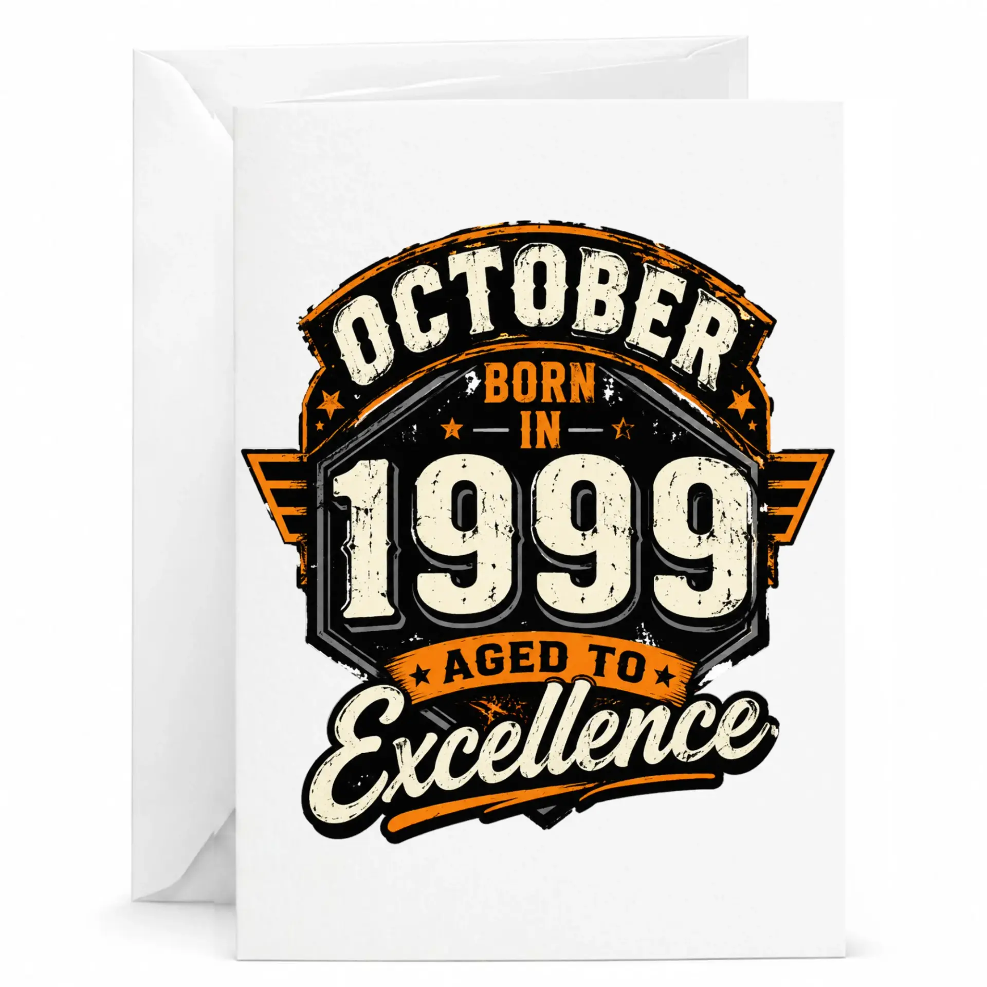 Birthday Card October Born in 1999 Aged to Excellence Vintage Graphic Greeting Card for Special Milestone Celebration