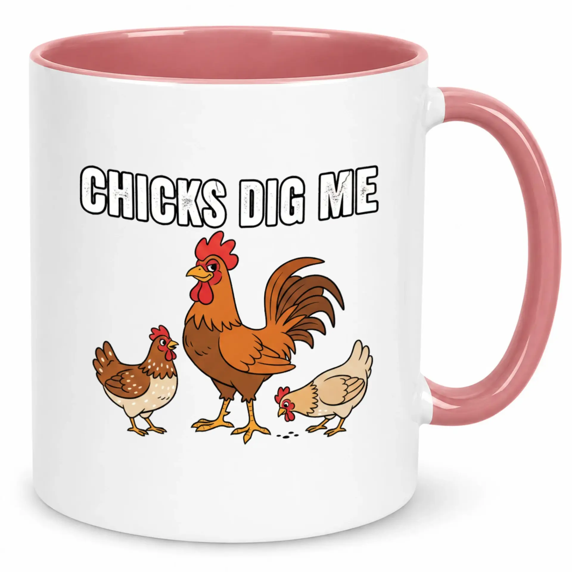 Funny Ceramic Coffee Mug 'chicks Dig Me' Rooster and Hens Farm Animal Design Humorous Drinkware for Lovers Chicken Enthusiasts Unique Gift Idea