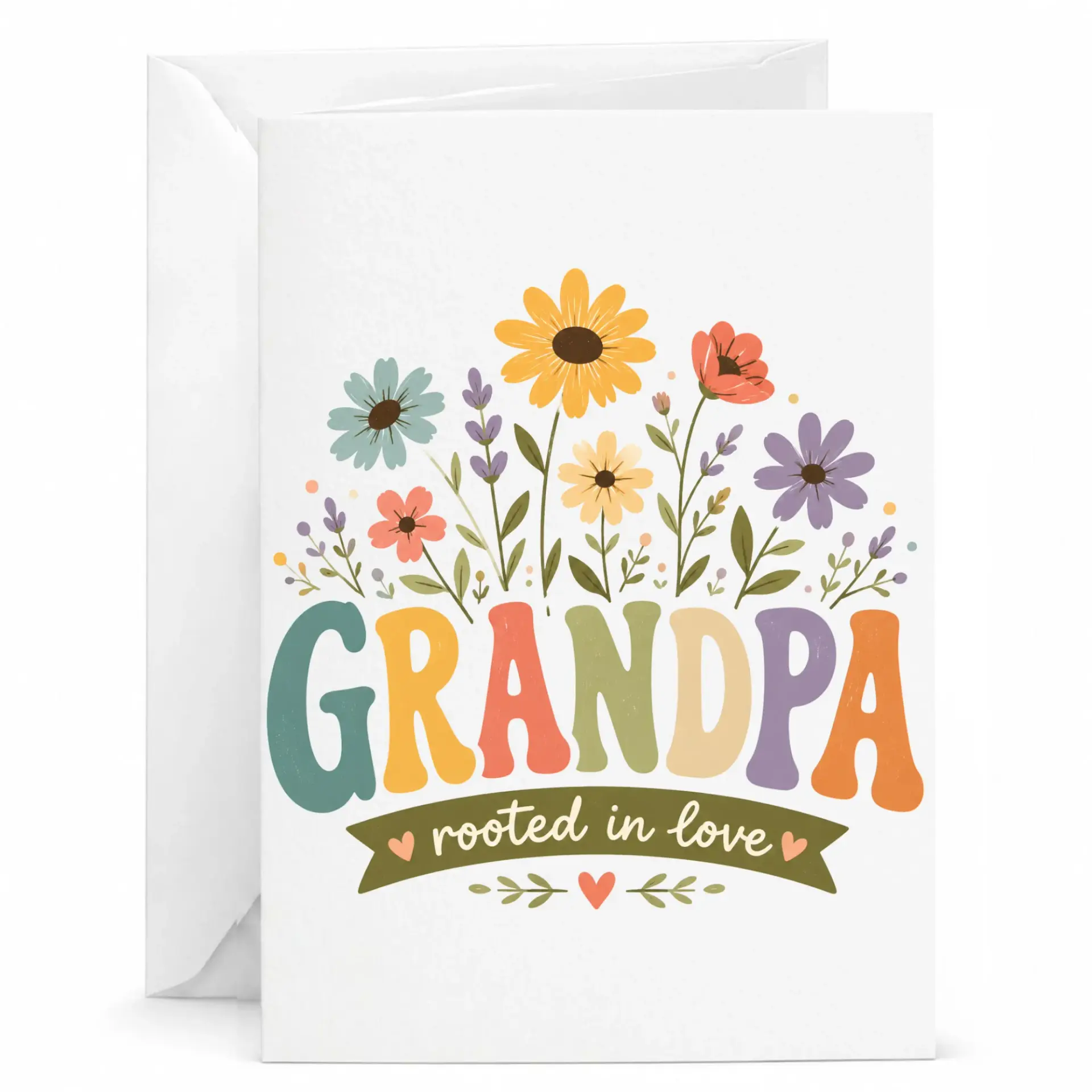 Greeting Card for Grandpa Rooted in Love with Colorful and Retro Typography Design Family Appreciation