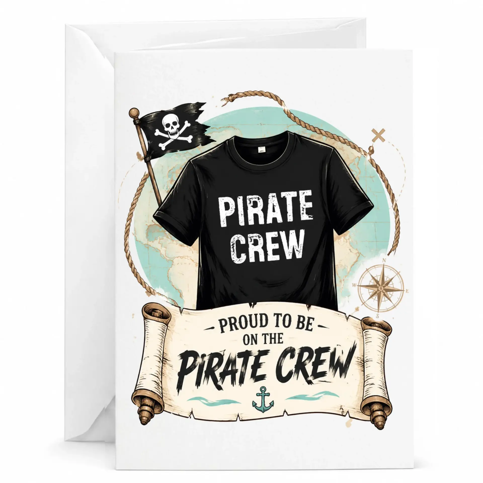 Funny Pirate Crew Greeting Card Nautical Themed Stationery for Sea Lovers and Adventurers 5x7 Folded Note
