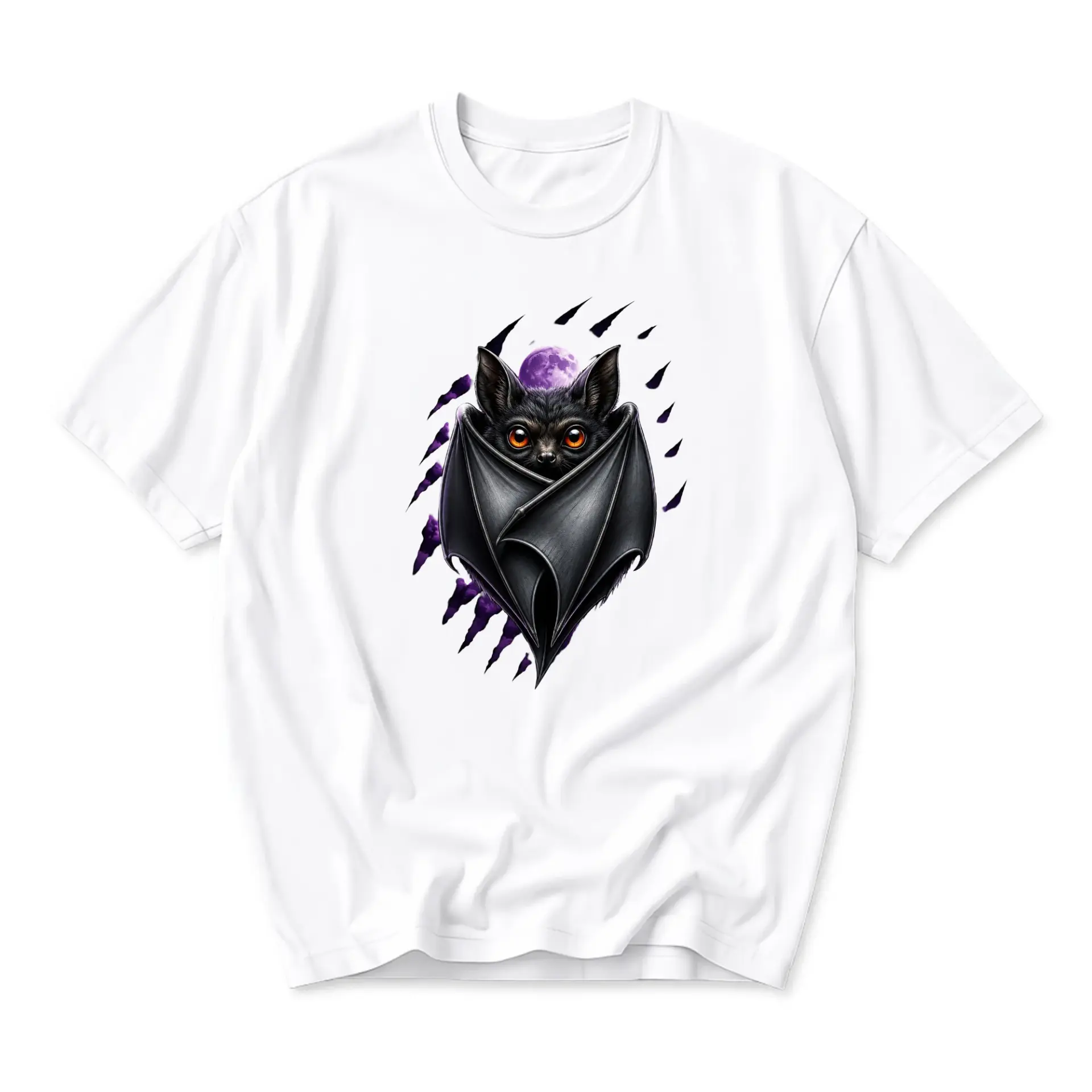 Graphic Tee Unisex Bat Moon Print Short Sleeve Cotton Crew Neck Shirt for Casual Everyday Wear and Self Expression