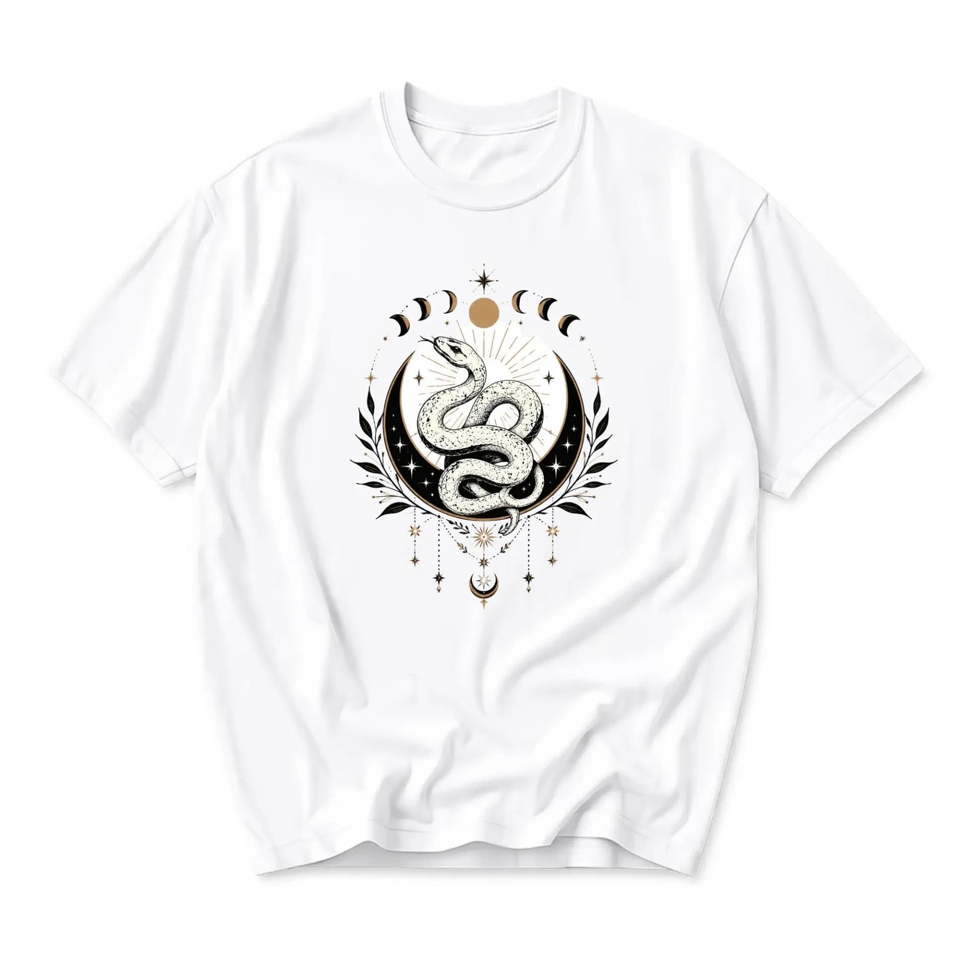 Graphic Tee Unisex Snake Celestial Moon Stars Print Casual Crew Neck Cotton Blend Short Sleeve Streetwear Top