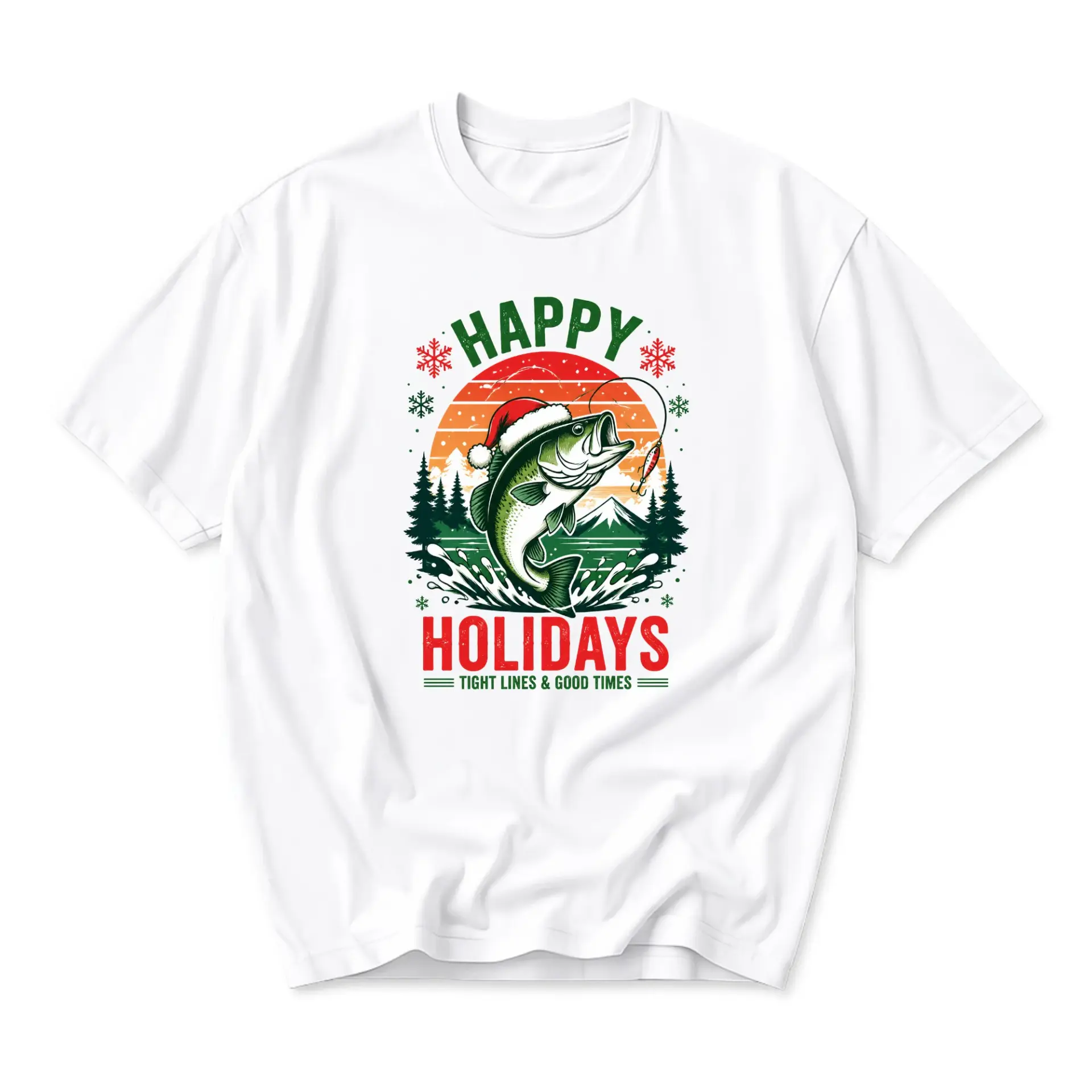 Graphic Tee Happy Holidays Fishing Design Unisex Crew Neck Short Sleeve