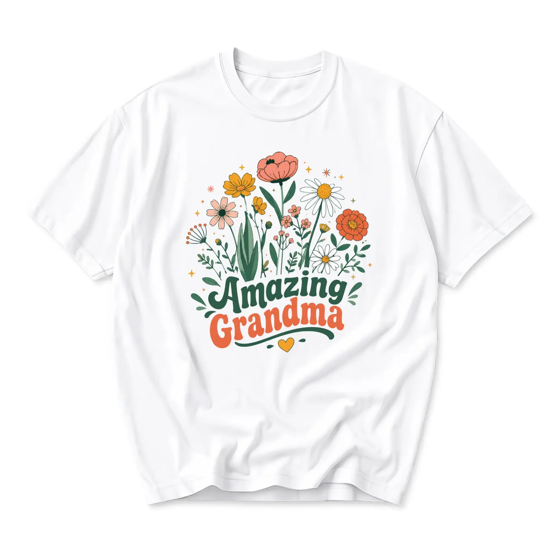 Graphic Tee Amazing Grandma Floral Design White Unisex Crew Neck Cotton Blend Soft Everyday Casual Apparel Shirt