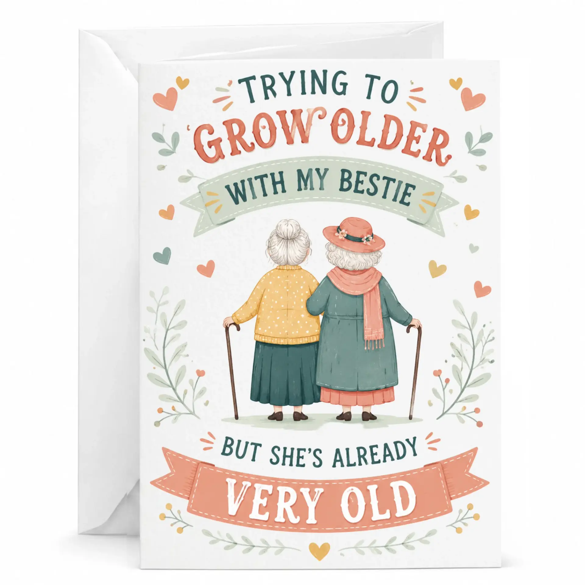 Funny Birthday Card for Best Friend to Older Together Humorous Greeting Bestie