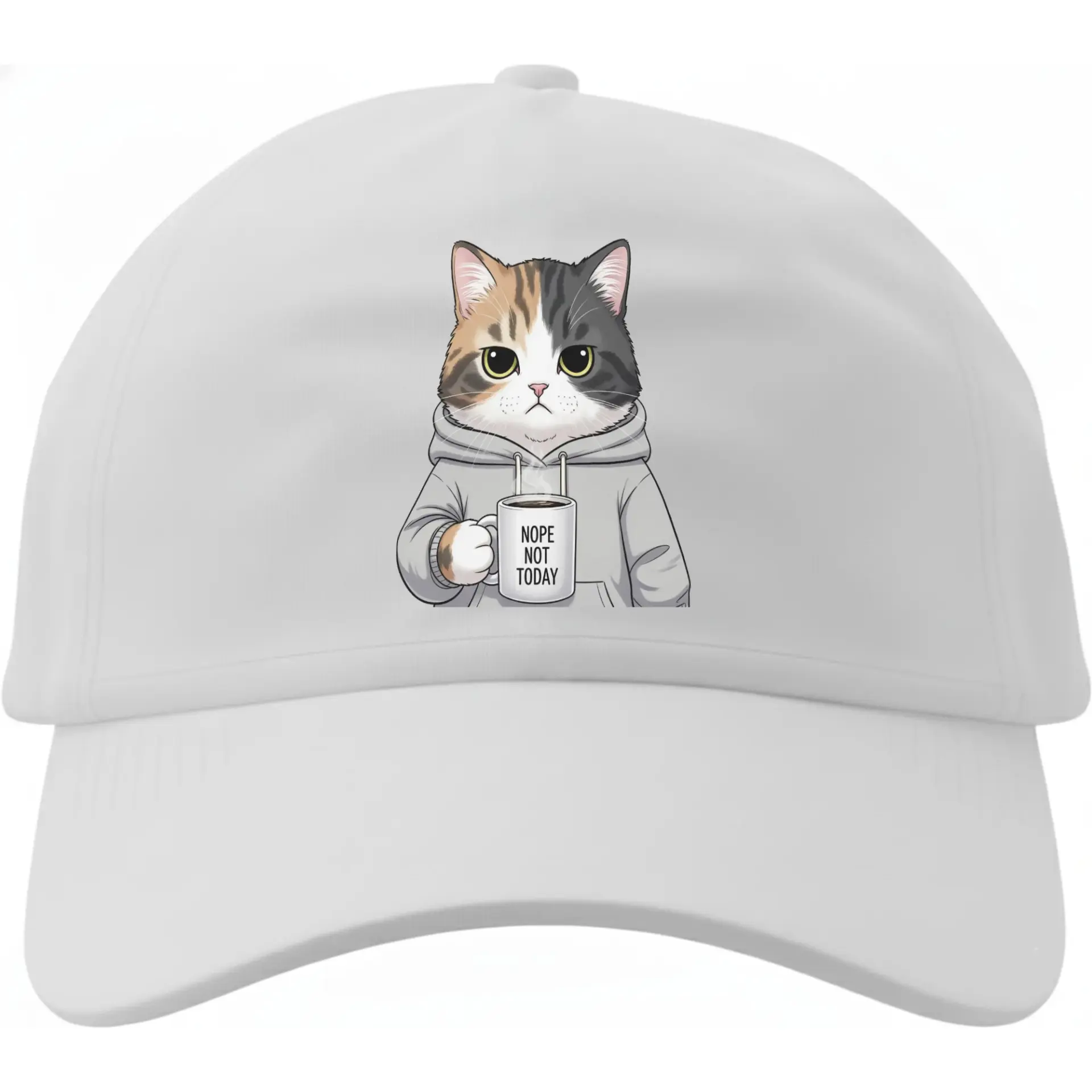 Dad Hat Funny Cat Graphic Baseball Cap Featuring Nope Not Today Coffee Cup Design Casual White Adjustable Headwear