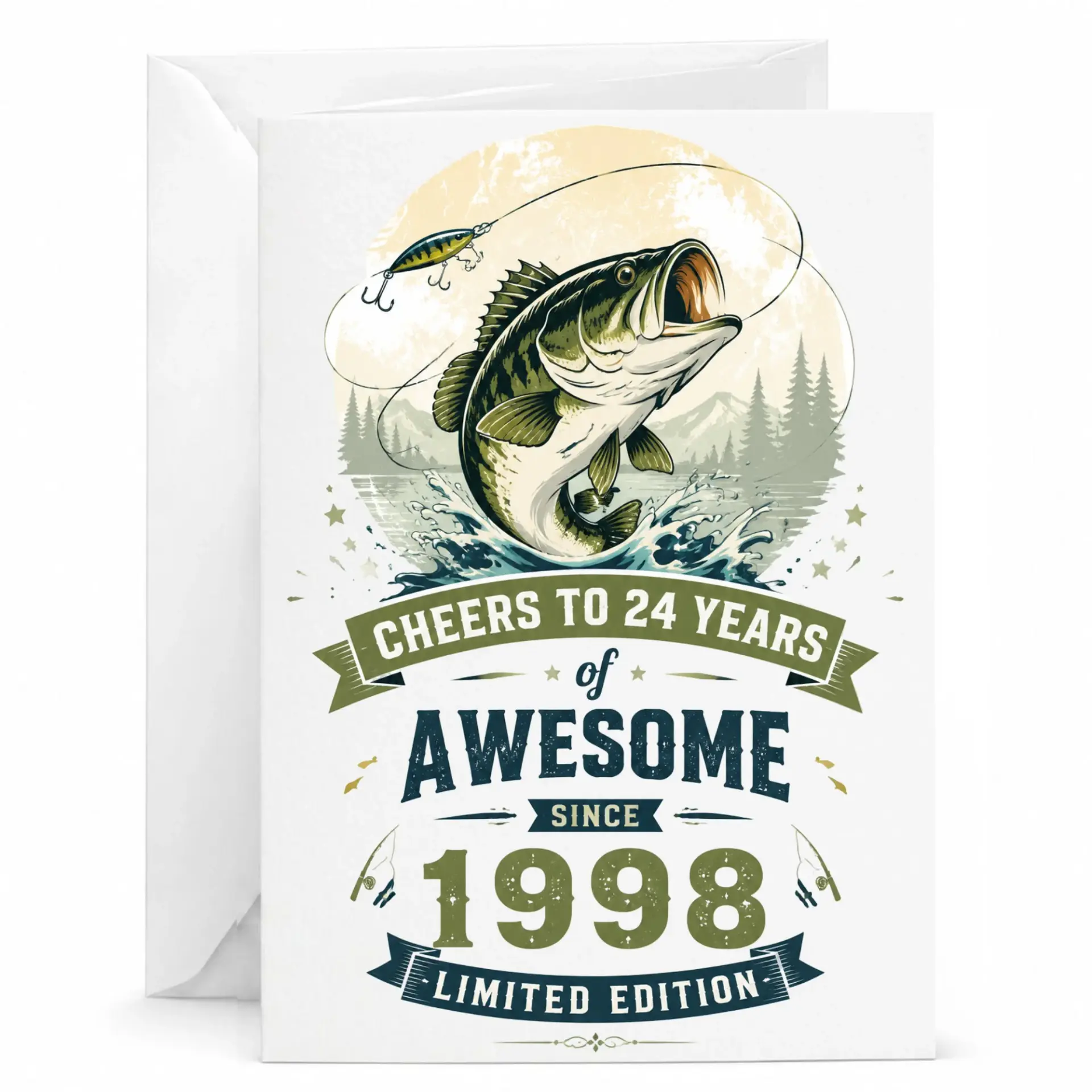 Birthday Card Cheers to 24 Years of Awesome Fishing Themed Greeting Card for Twenty Fourth Birthday Celebration
