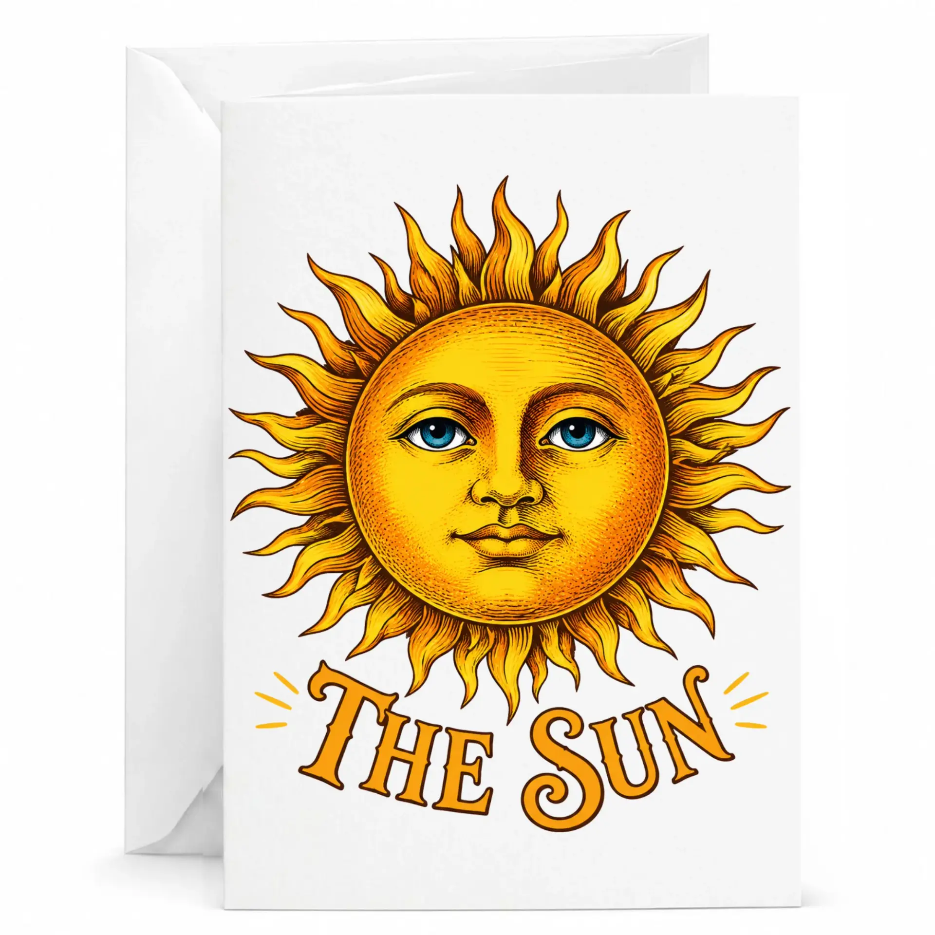 Greeting Card with Vintage Sun Illustration Celestial Design Blank Interior Note for Any Occasion 5x7 Inches