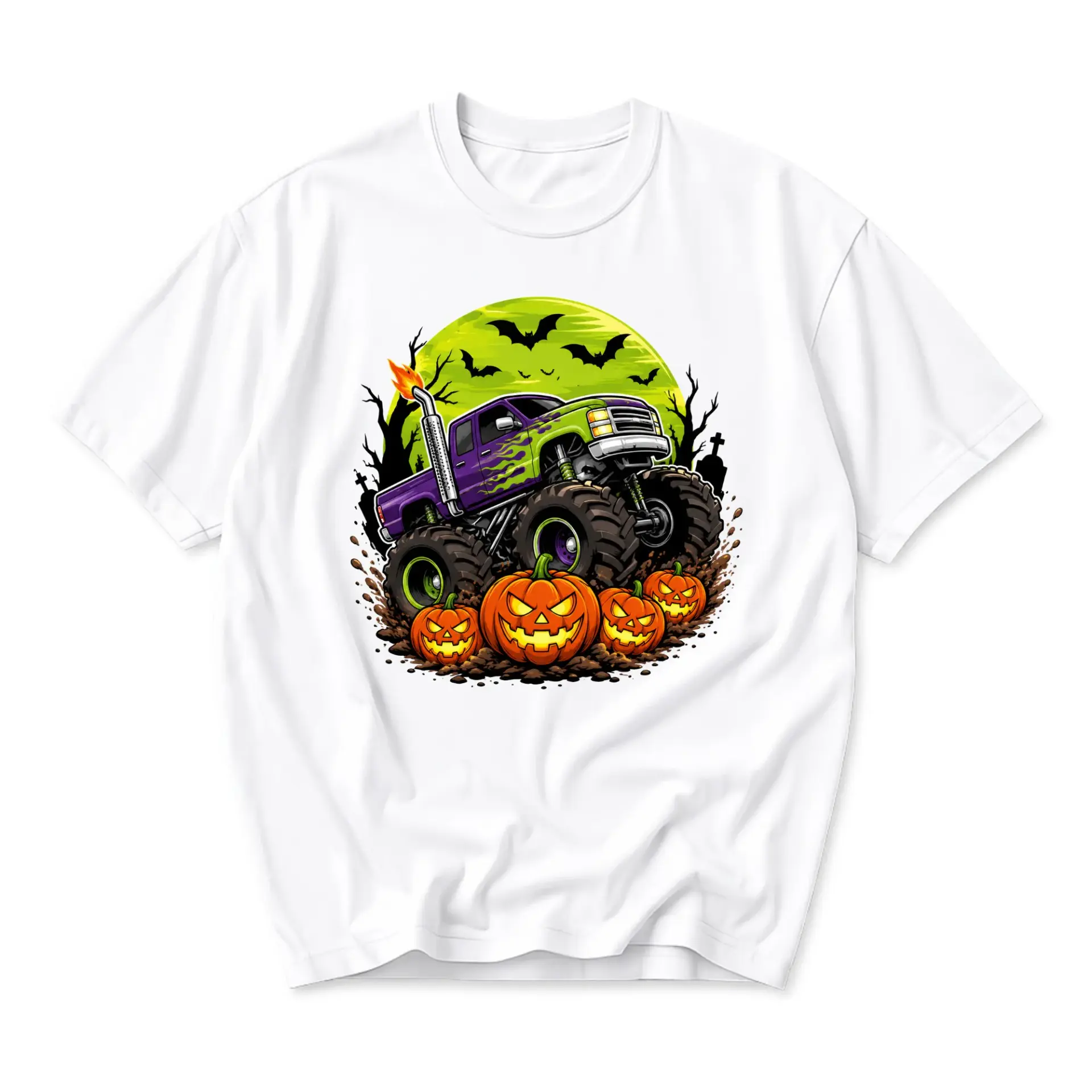 T-shirt Graphic Tee Monster Truck Pumpkin Halloween Design Unisex Crew Neck Short Sleeve Casual Cotton Blend Apparel