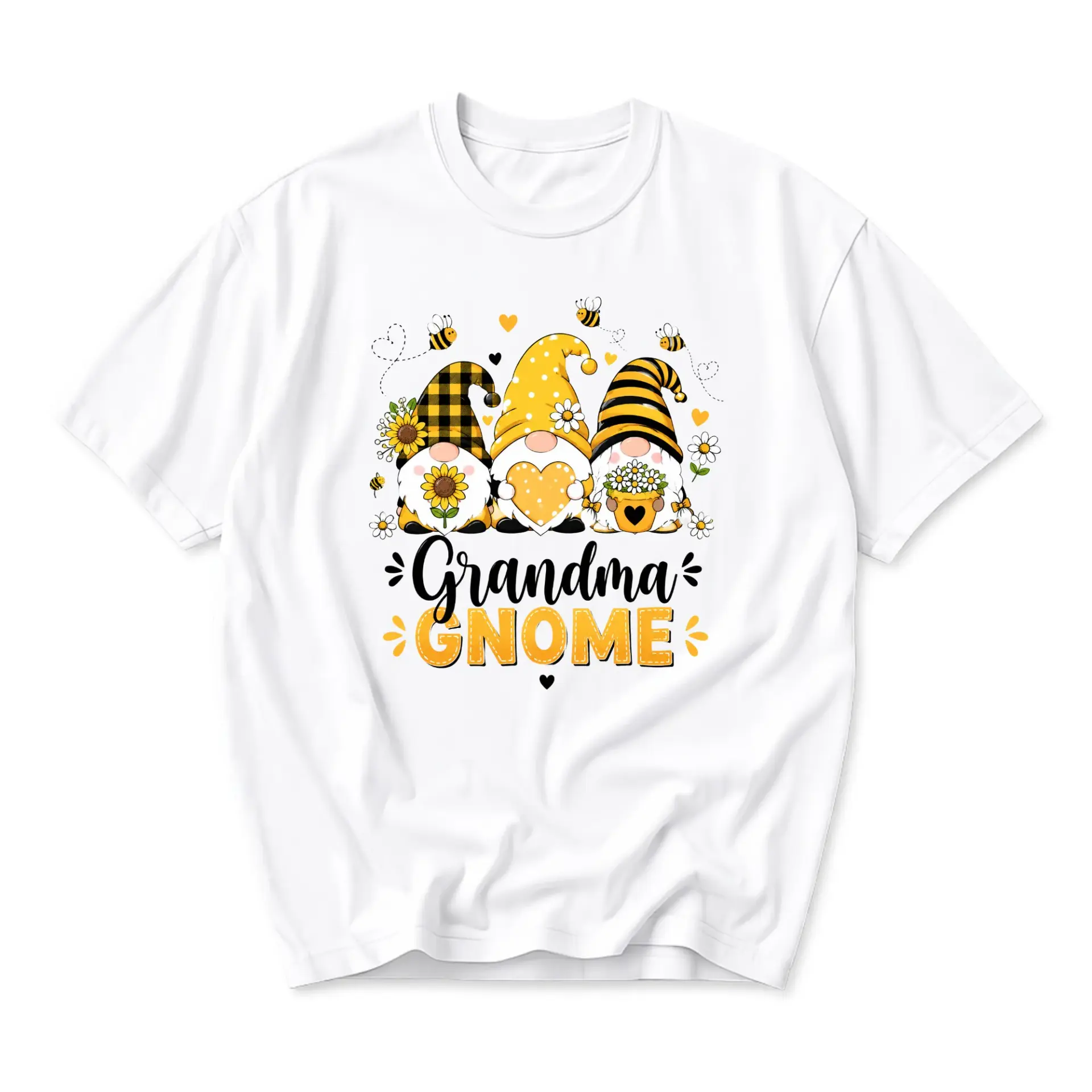 Graphic Tee Grandma Gnome Sunflower Bee Print Unisex Crew Neck Casual