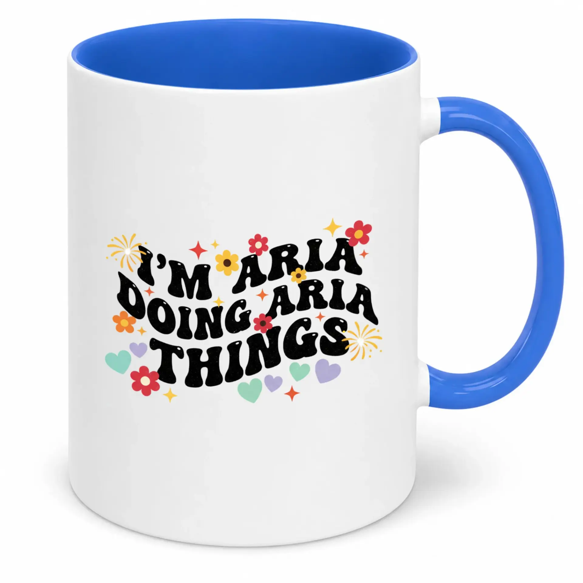 Funny Personalized Coffee Mug for Unique Ceramic Tea Cup with Groovy Floral Design 11oz or 15oz White & Blue Drinkware Gift