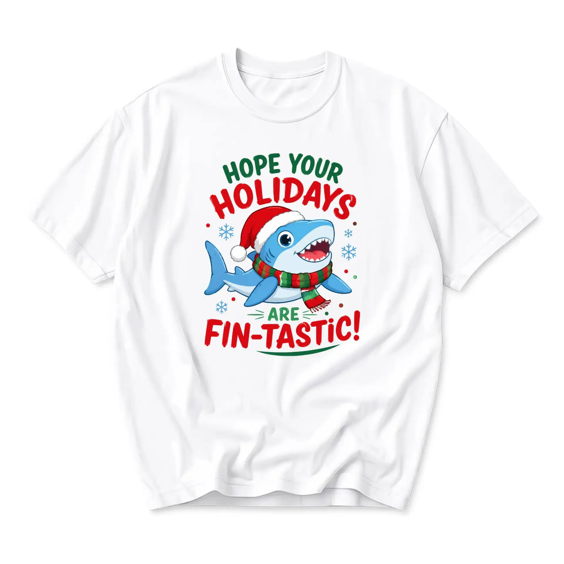 Funny Shirt Your Holidays Are Fin-Tastic Cute Shark Graphic Tee Unisex Seasonal Casual Wear Crew Neck Apparel