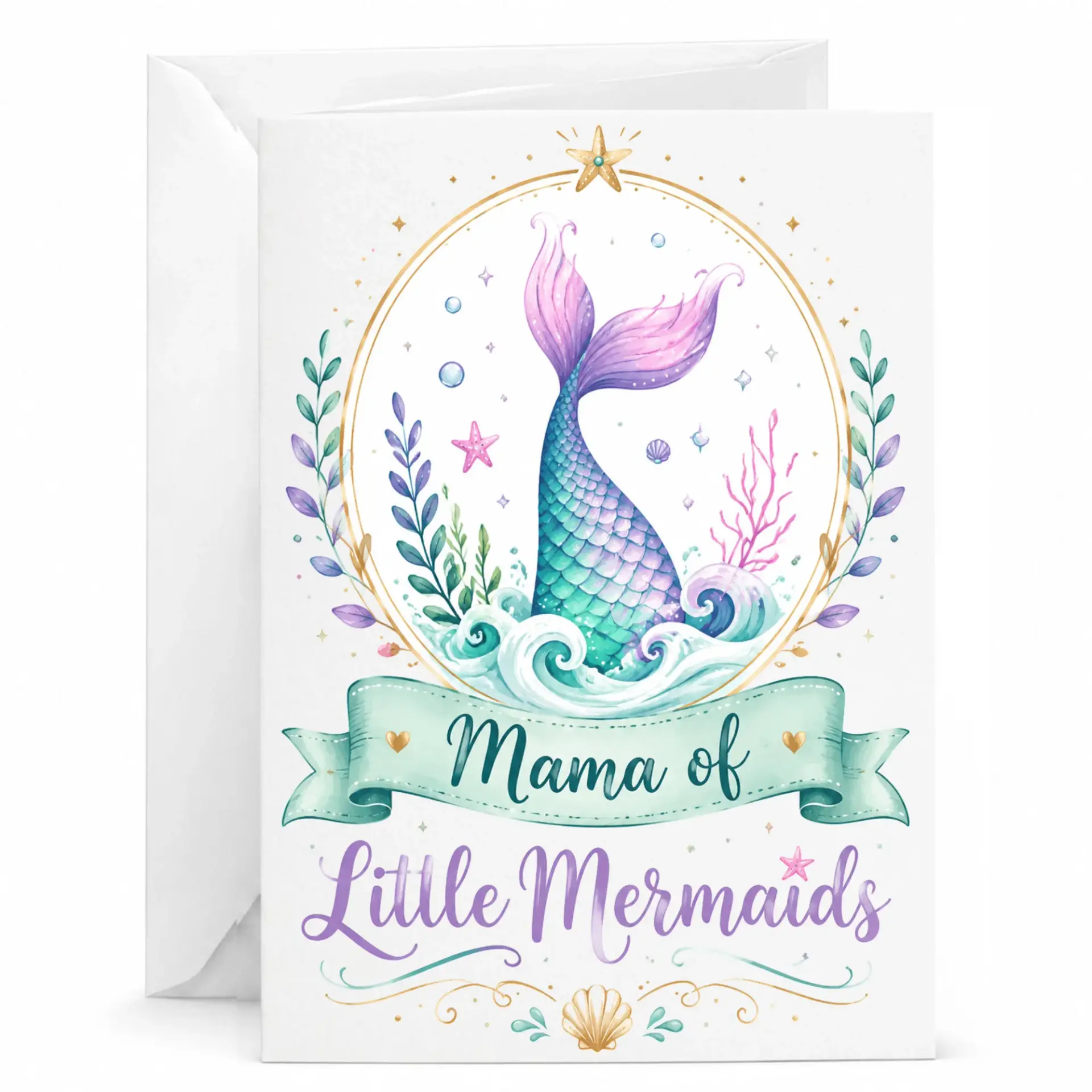 Greeting Card Featuring Whimsical Mermaid Tail Artwork for Special Occasions and Personal Messages