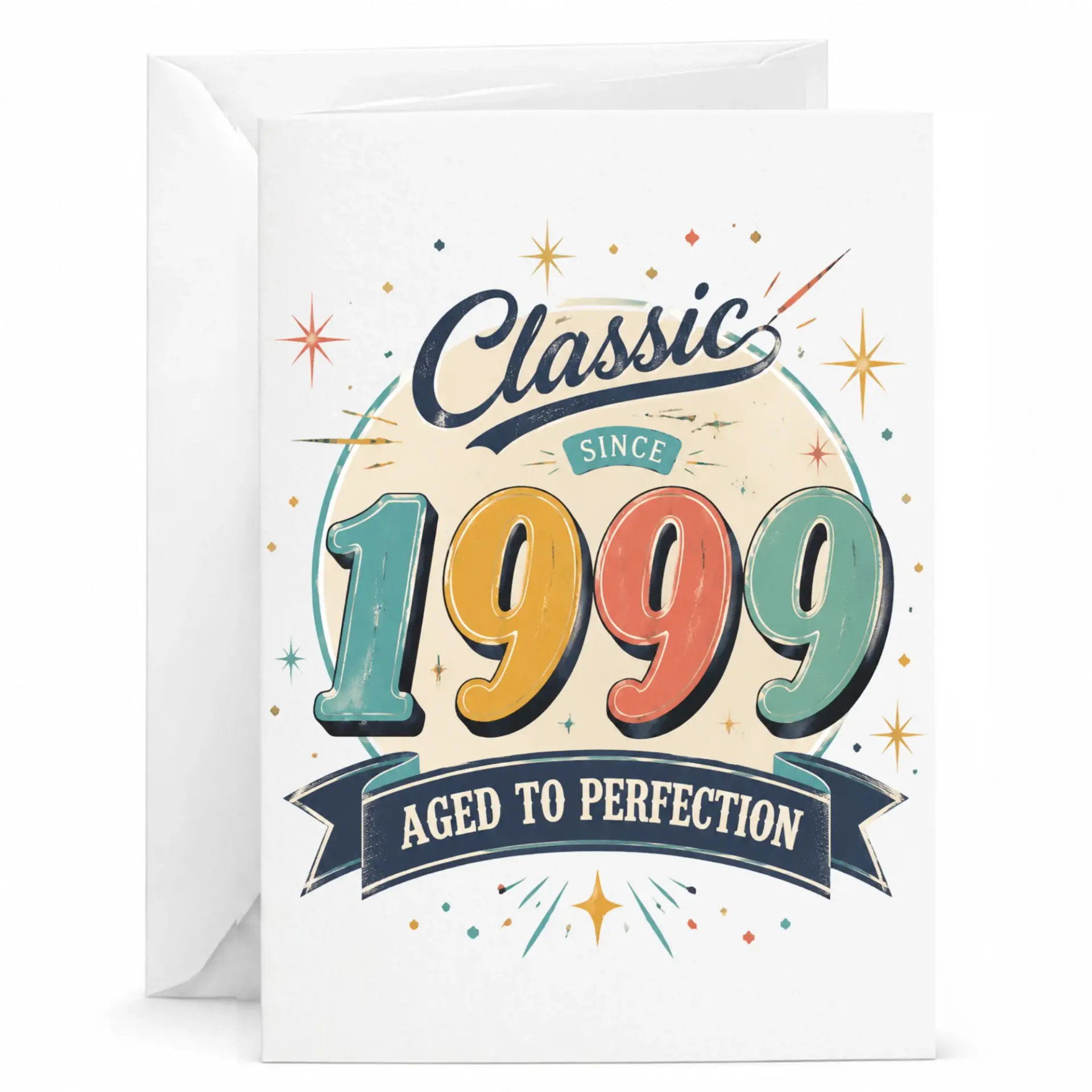 Birthday Greeting Card Classic Since 1999 Aged to Perfection Vintage Style Design 5x7 Folded Card for Milestone