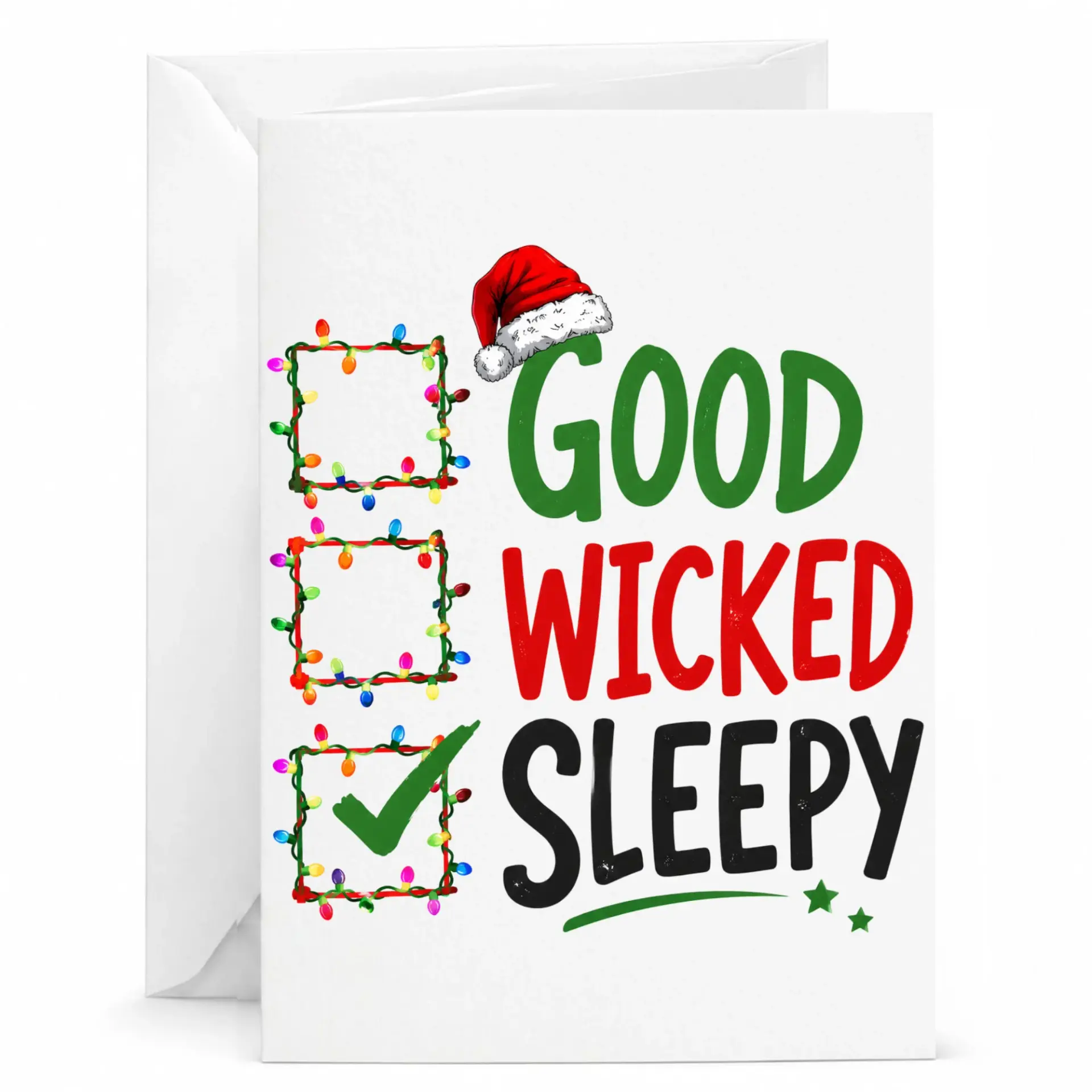 Funny Christmas Greeting Card Naughty List Checklist Design Holiday Stationery for Seasonal Well Wishes