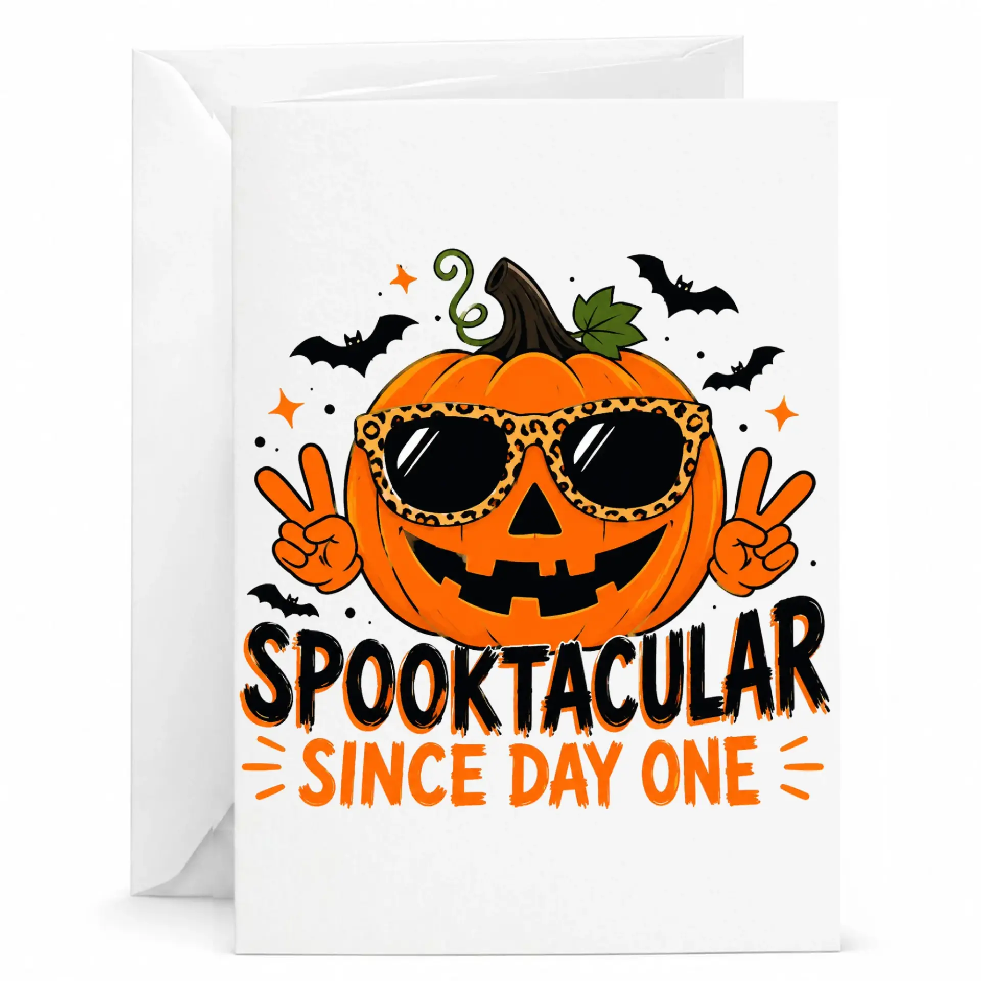 Funny Spooktacular Since Day One Greeting Card, Cute Pumpkin Character Halloween Birthday Card with Matching Envelope