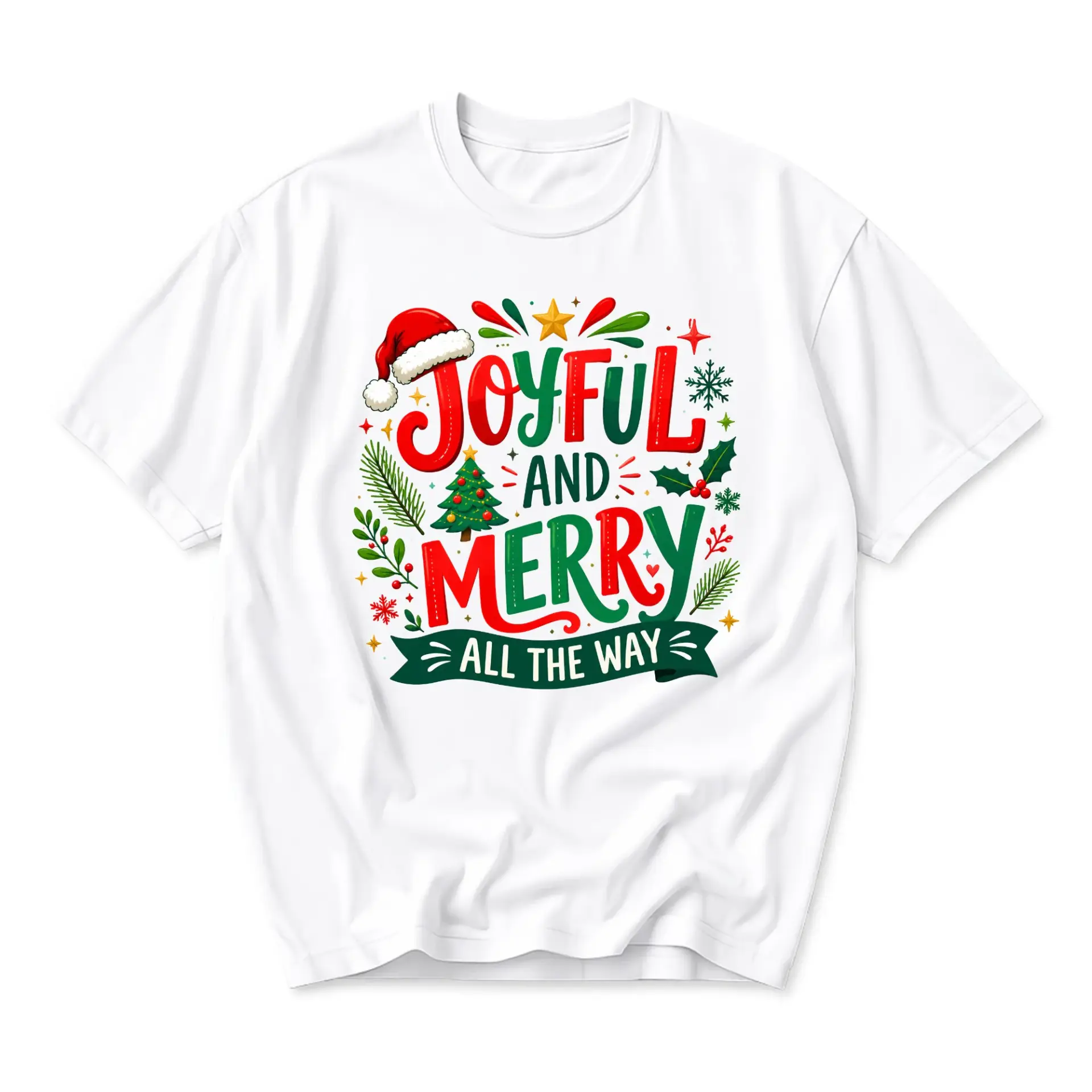 Graphic Tee Joyful and Merry Holiday Unisex T-Shirt Seasonal Festive Graphic Print Crew Neck Casual Everyday Shirt