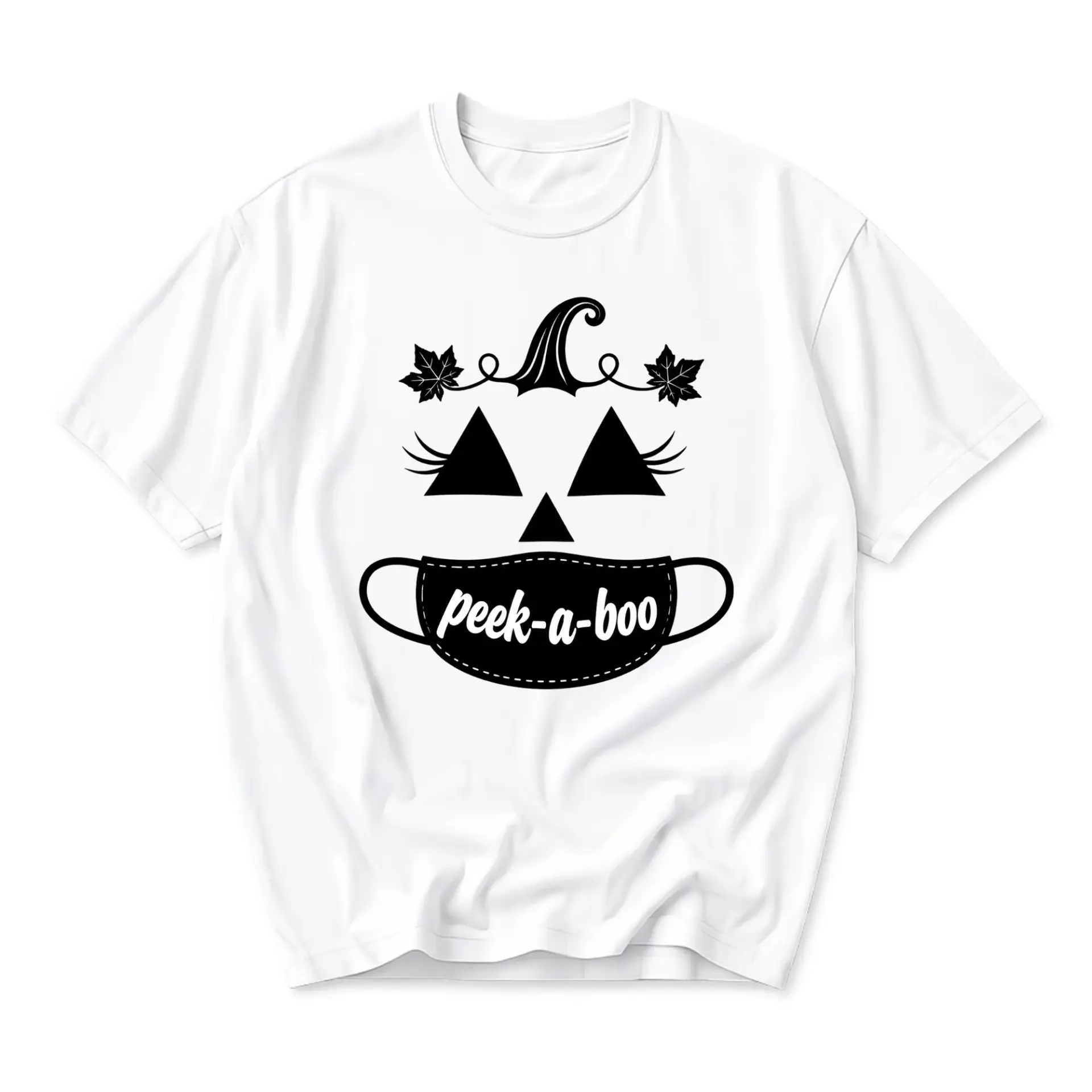 Funny Shirt Peek-A-Boo Pumpkin Face Graphic Tee Unisex Crew Neck Casual Cotton Blend Seasonal Holiday Apparel