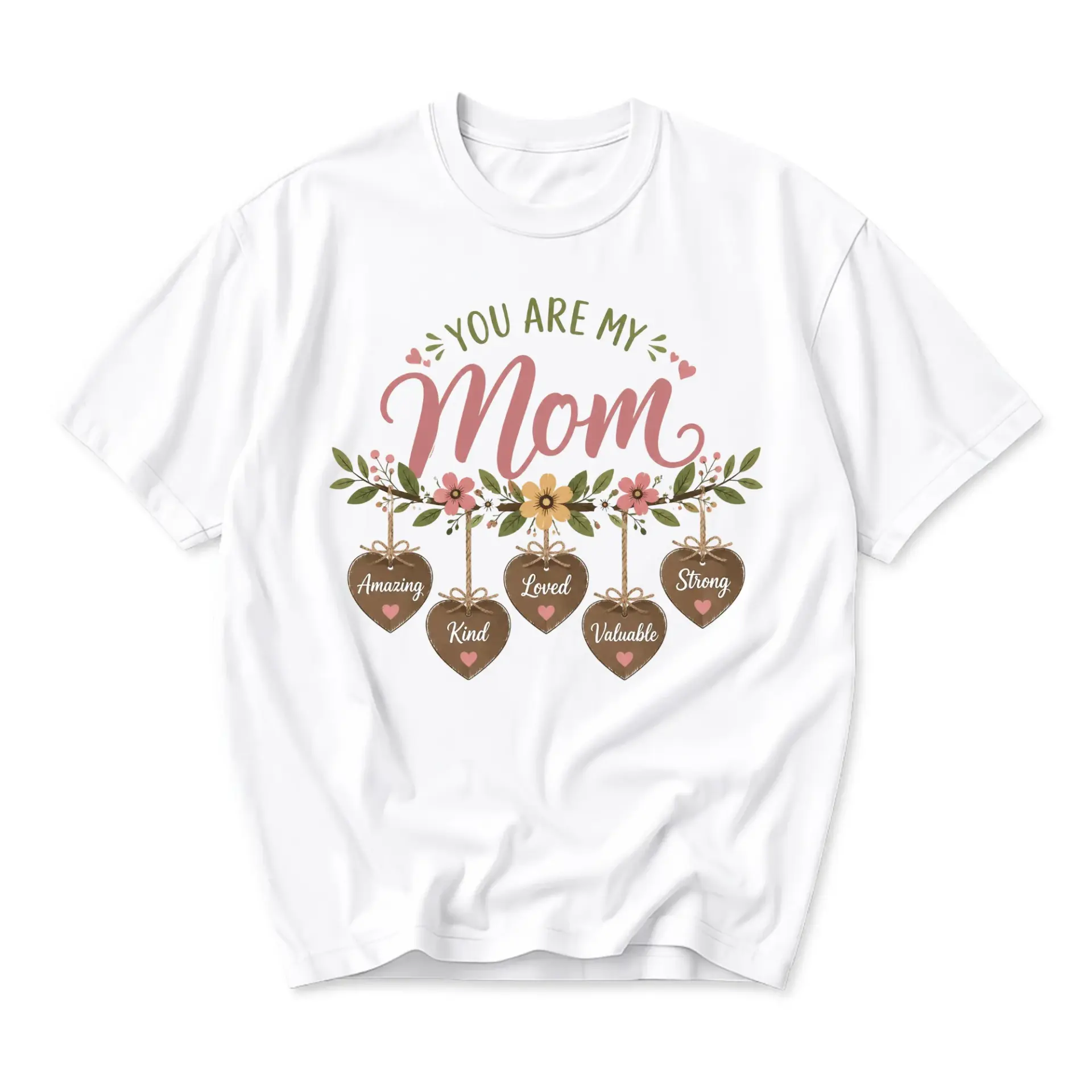 Graphic Tee You Are My Mom Shirt Floral Heart Design Unisex Crew Neck Casual Everyday Top Apparel White Comfortable Shirt