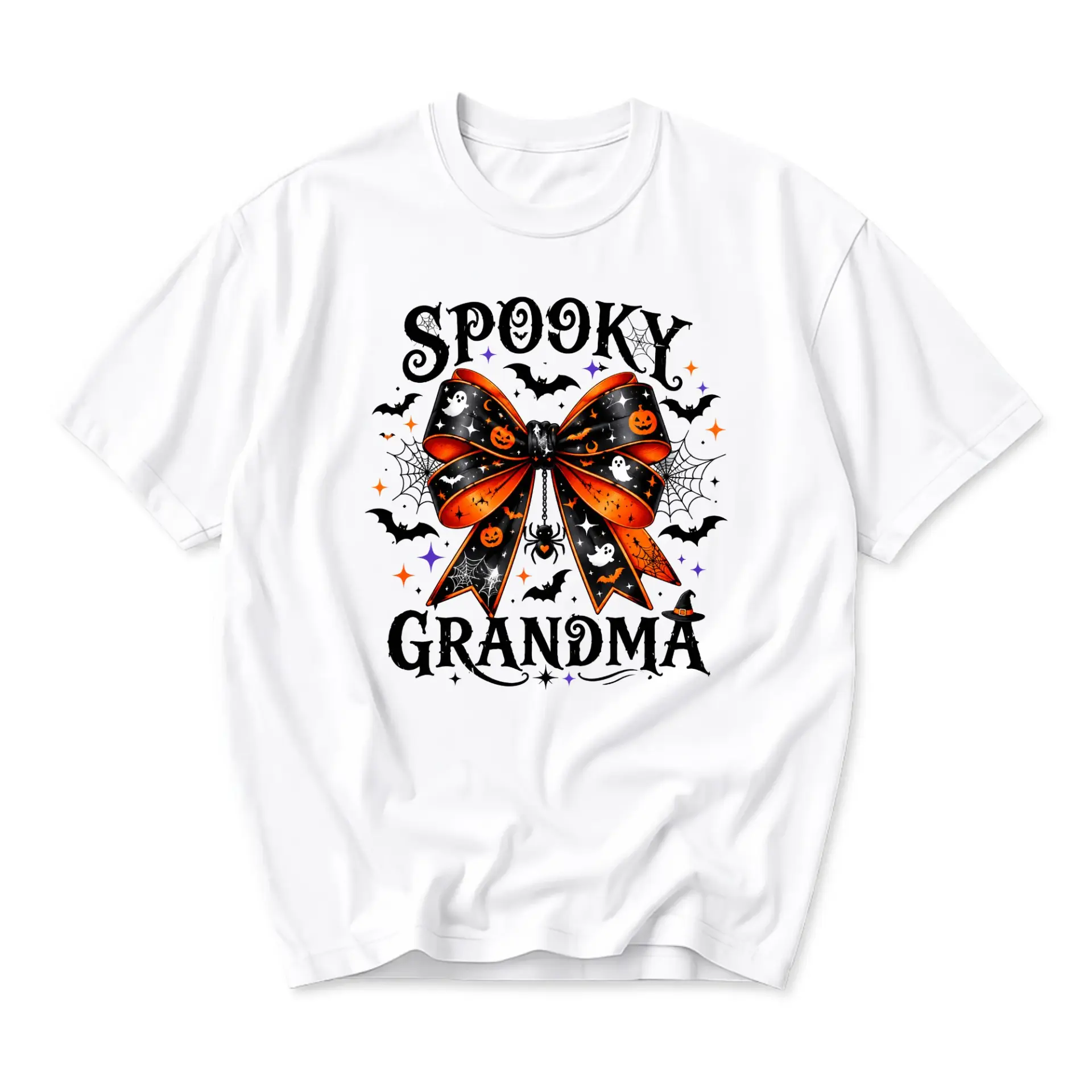 Funny Shirt Spooky Grandma Halloween Graphic Tee Gift for Women Fall Season Casual Wear Unisex Short Sleeve Top