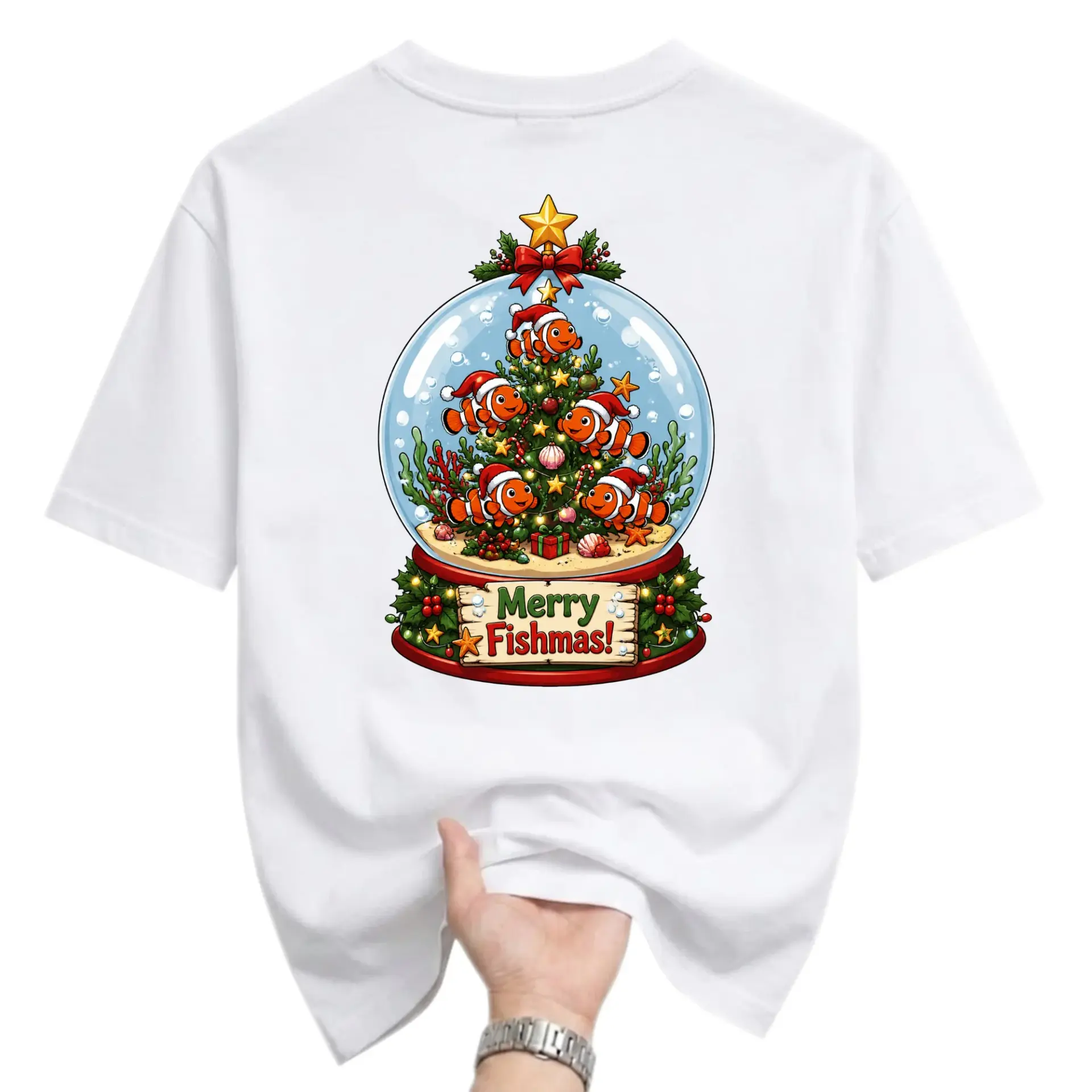 Funny Shirt Merry Fishmas Snow Graphic Tee Holiday Tropical Christmas